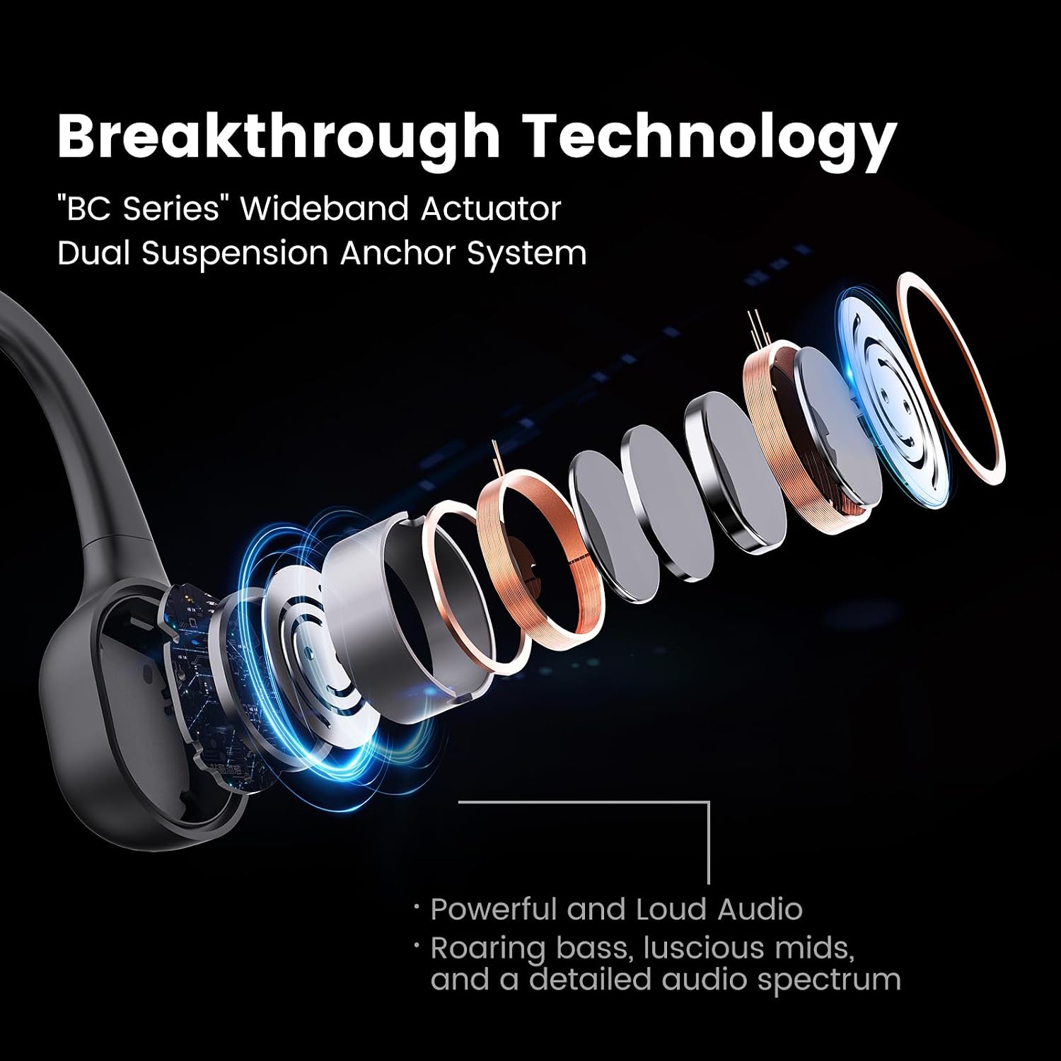 mojawa Run Plus Bone Conduction Headphones, Open-Ear Bluetooth Headphones, 32GB MP3 Player, IP68 Waterproof Swimming Earbuds, Deep Bass, Secure Fit for Running, Gym and Daily Use, Grey
