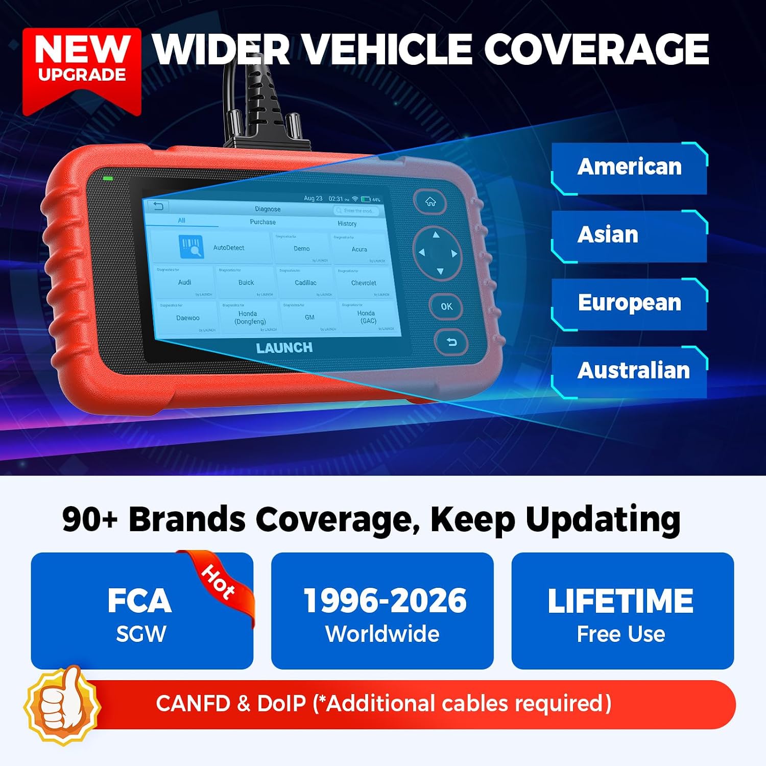 OBD2 Scanner LAUNCH CRP129X V3.0 Elite Scan Tool, Upgrade of CRP123X, 12 Reset Services, ABS/SRS/Transmission/Check Engine Car Code Reader, Lifetime Free Update, FCA AutoAuth & Auto VIN, CANFD & DoIP