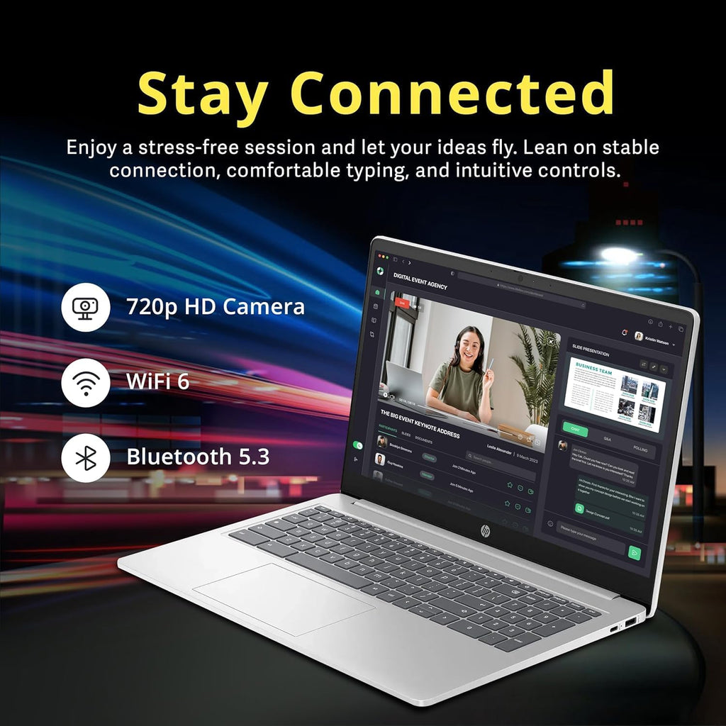 HP Chromebook 15.6' HD Flagship Laptop for Student Business, Quad-Core Intel N200 Processor, 8GB RAM, 320GB Storage (64GB eMMC + 256GB Card), Webcam, WiFi, Long Battery, Chrome OS+HubxcelAccessory