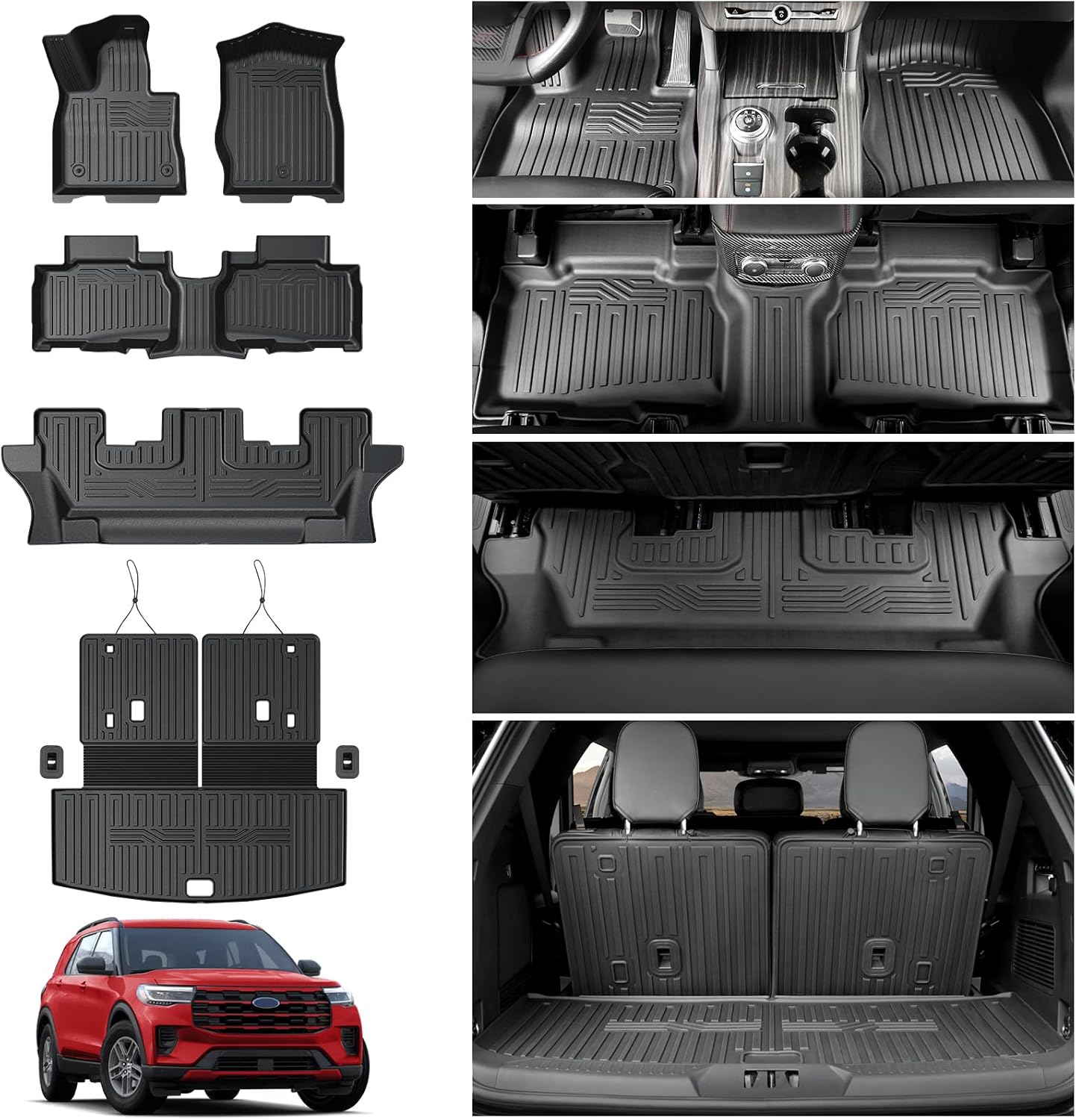 Floor Mats for 2020-2025 2026 Ford Explorer 7 seat Accessories, Cargo Mat with Backrest Mat All Weather TPE Waterproof for Ford Explorer 7 Passenger Bench Seat ST Accessories 2025 2024 2023