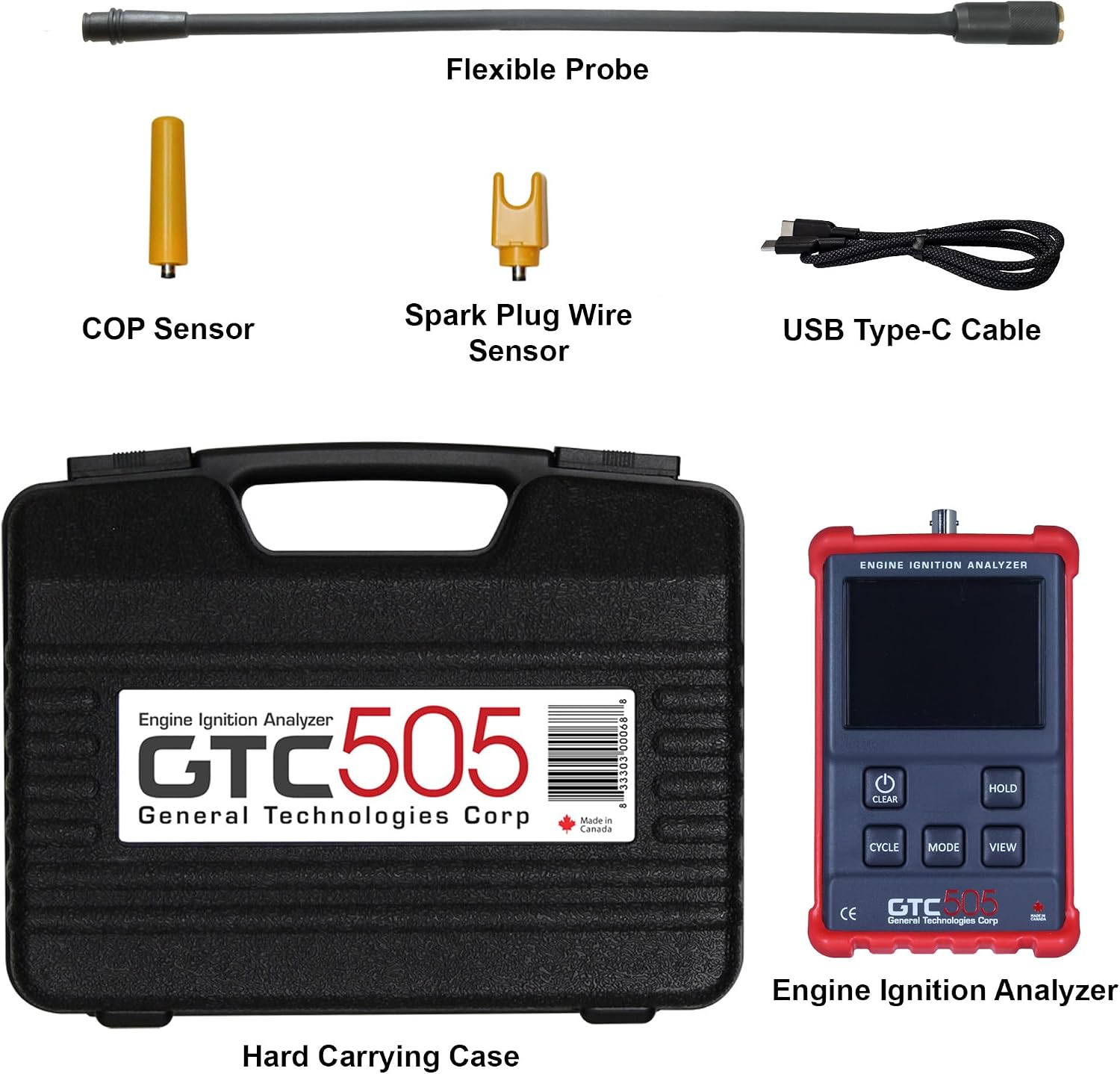 GTC505 Engine Ignition Analyzer - Spark Diagnostics and Tachometer Readings for Marine, Motorcycle, and Automotive Mechanics by GTC, General Technologies Corp