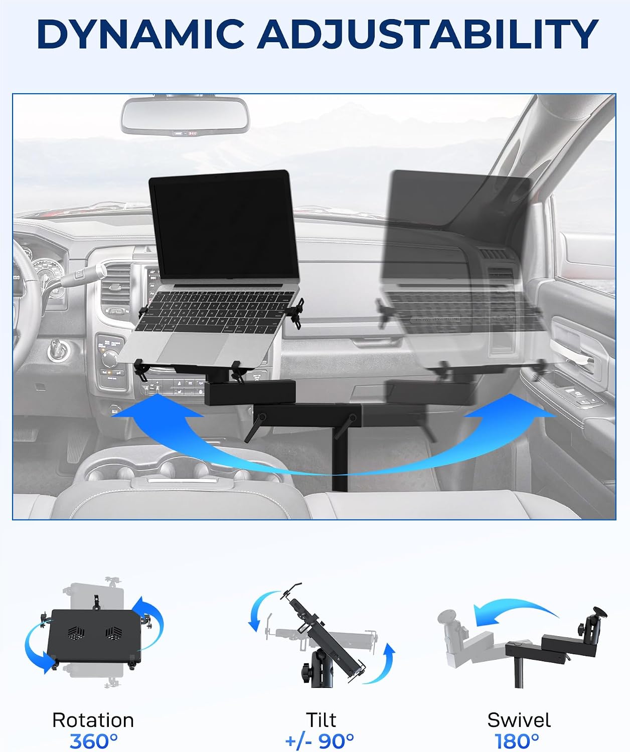 Truck Laptop Mount Fit for 2012-2025 Dodge Ram 1500 2500 3500 4500 5500, No-Drill Vehicle Computer Mount for Truck
