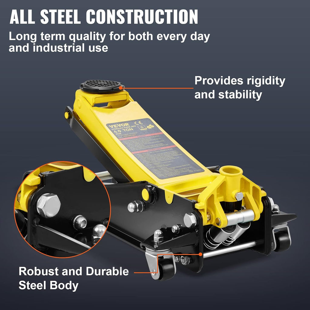 VEVOR 4 Ton Low Profile, Heavy-Duty Steel Racing Floor Jack with Dual Pistons Quick Lift Pump, Lifting Range 3.94'-20.98'