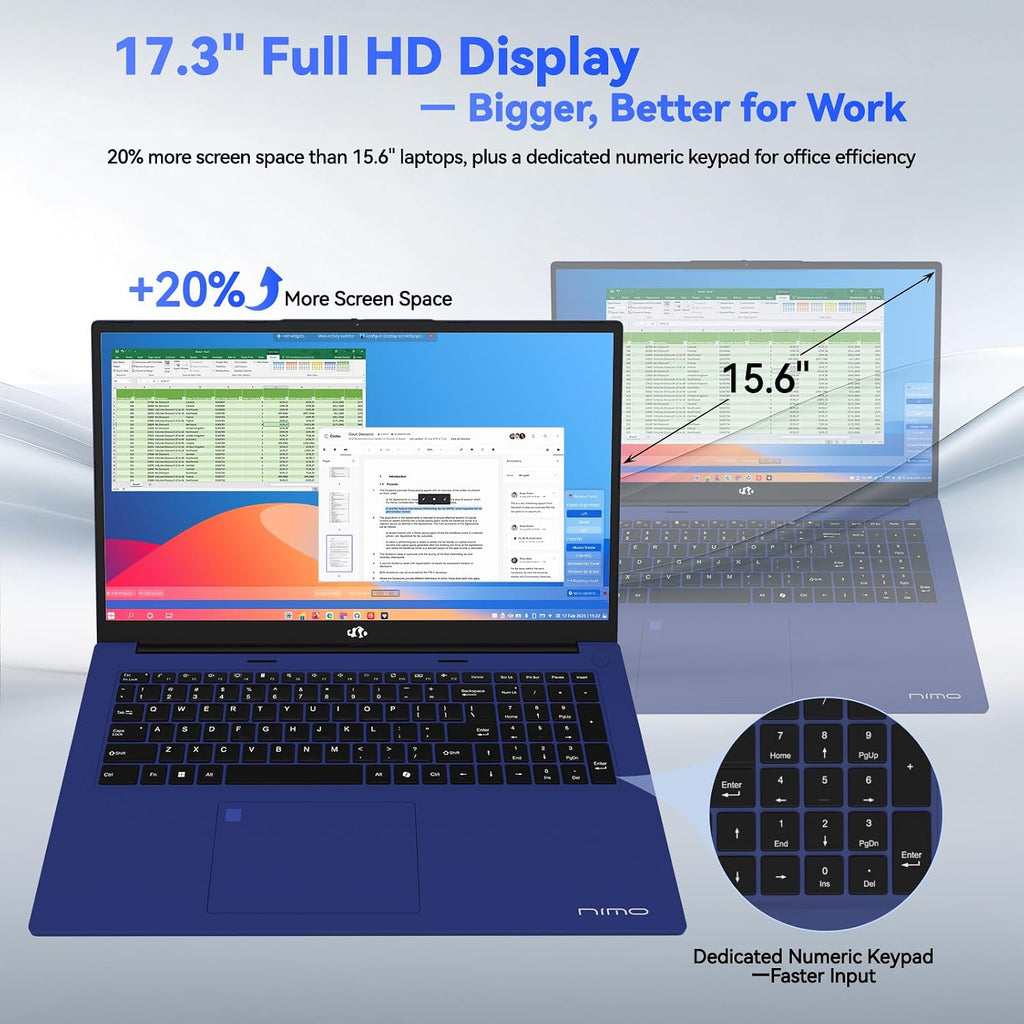 NIMO 17.3' Gaming-Laptop, AMD Ryzen 7 7735HS (8C/16T, Beats i7-12650H) 64GB DDR5 RAM 1TB SSD Computer with Radeon 680M, 100W Type-C Charger, Wi-Fi 6E, 58Wh Battery, Fingerprint, Backlit Keyboard
