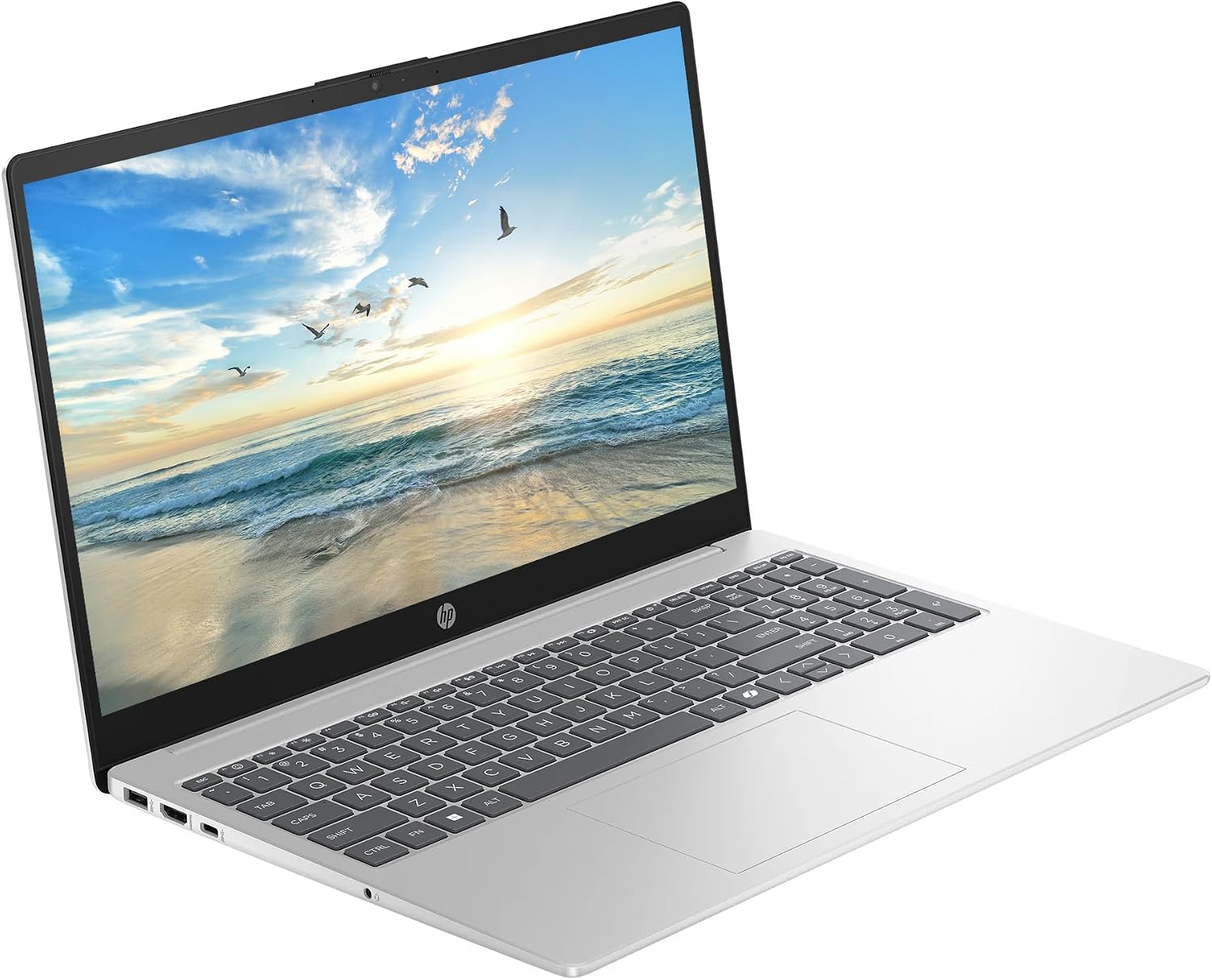 HP 15.6' Business Laptop with 1-Year Microsoft Office 365, 4GB RAM 128GB SSD, Quad-Cores Intel Processor, Windows 11, PLUSERA Earphones & 8-in-1 Hub Included, Natural Silver