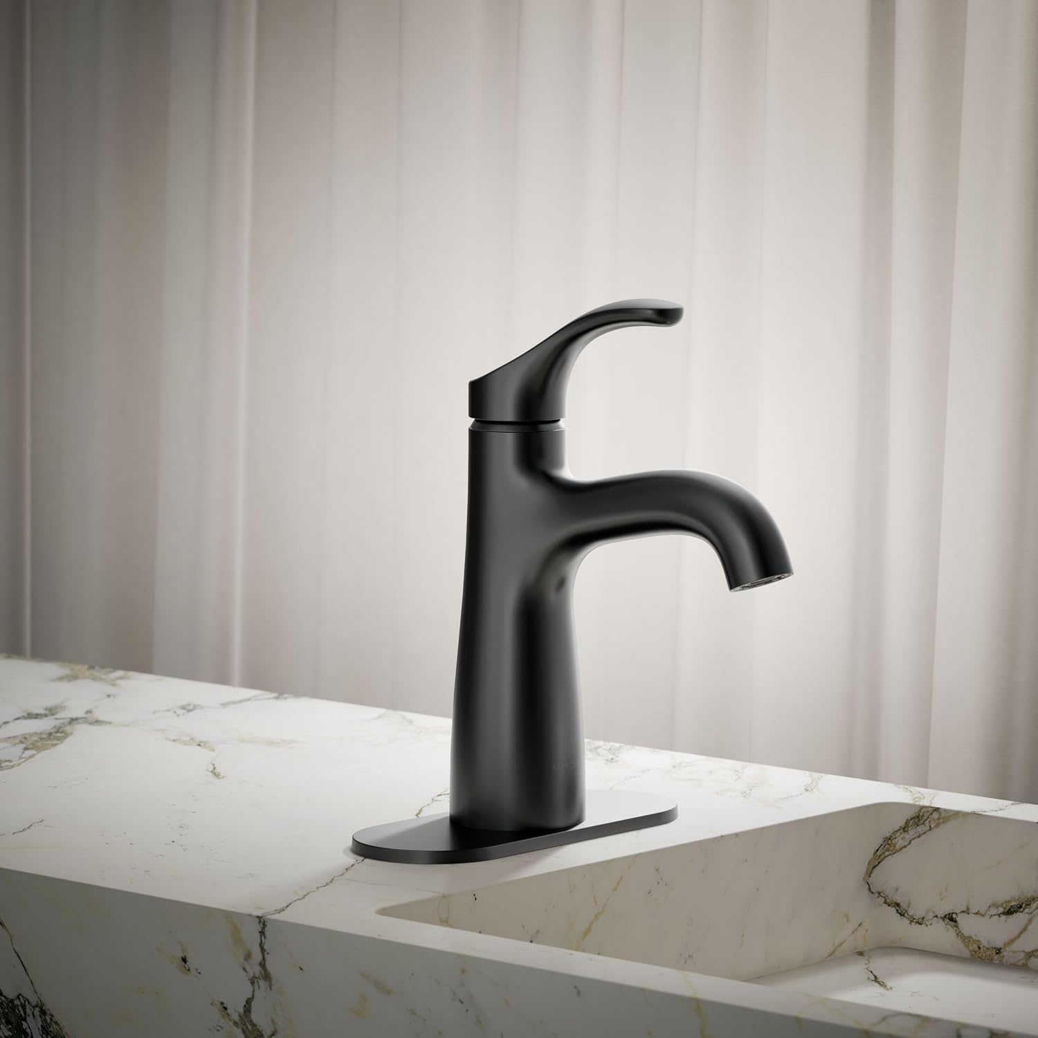 KOHLER K-27389-4-BL Simplice® Single-Handle Bathroom Sink Faucet, 1-Hole, Single-Handle Bathroom Faucets with Clicker Drain, 1.2 GPM, Matte Black