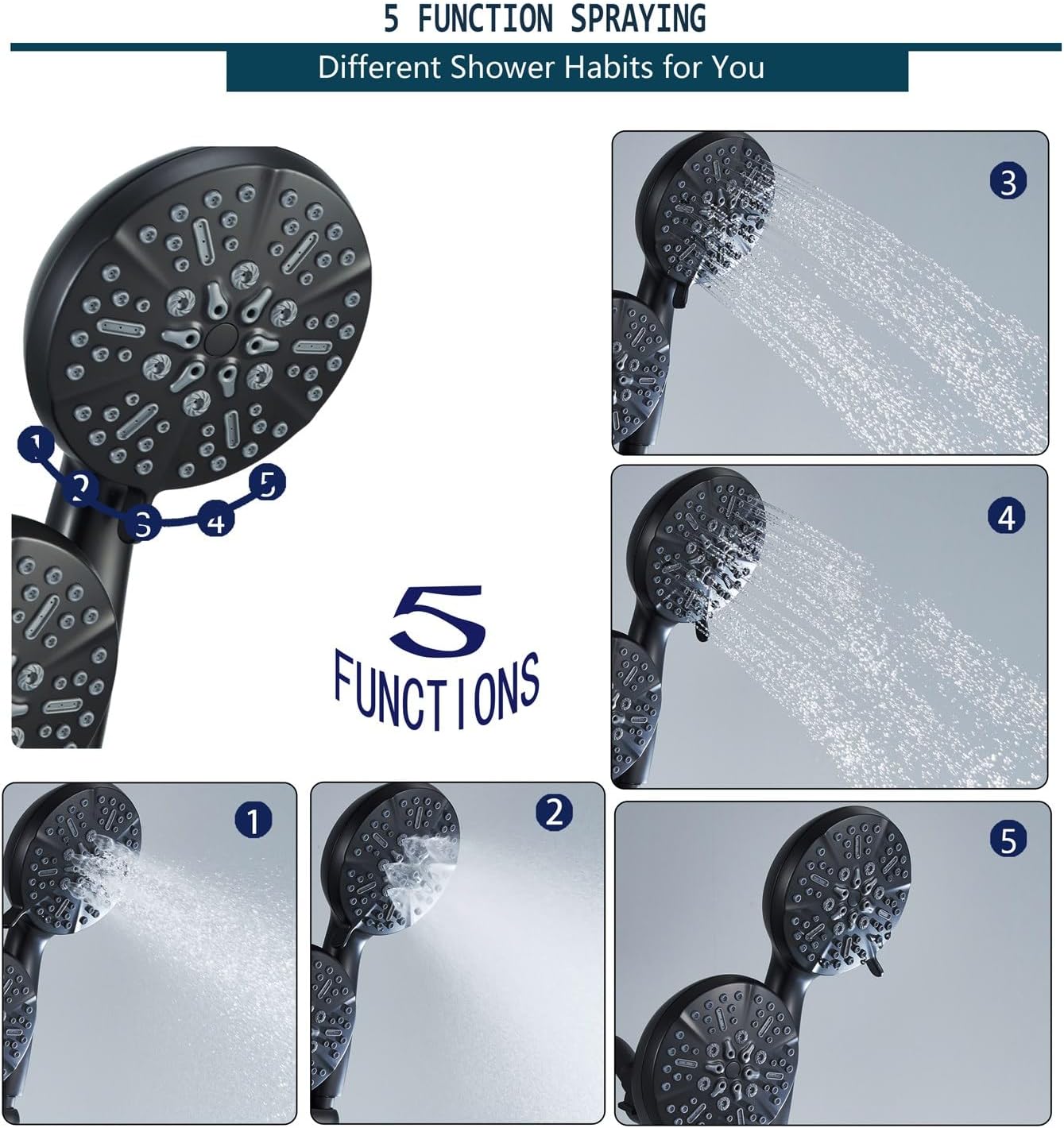 Tub Shower Faucet Set with Valve, High Pressure 3-way Water Diverter Shower Trim Kit Black
