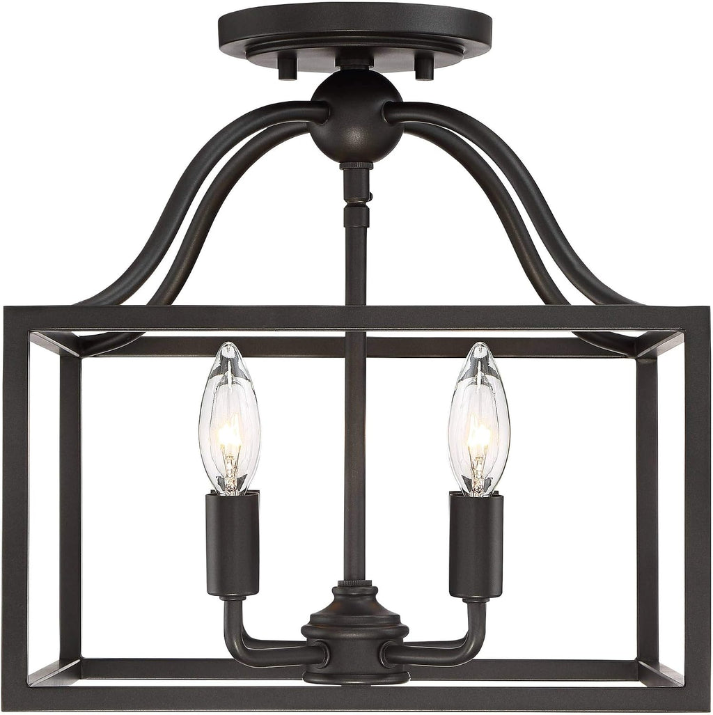 Franklin Iron Works Elle Farmhouse Rustic Close to Ceiling Light Semi-Flush Mount Fixture Black 13' Wide 4-Light Open Square Cage for House Bedroom Hallway Living Room Bathroom Dining Kitchen