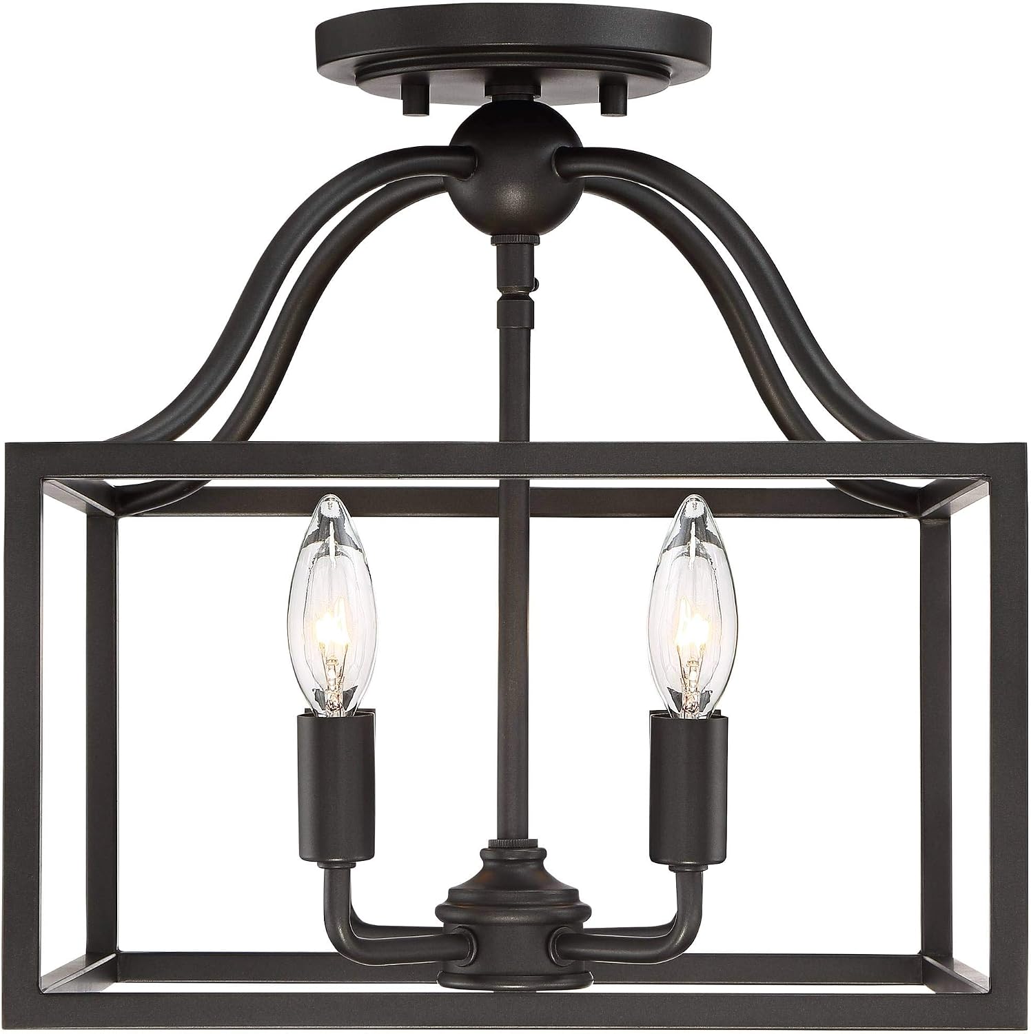 Franklin Iron Works Elle Farmhouse Rustic Close to Ceiling Light Semi-Flush Mount Fixture Black 13' Wide 4-Light Open Square Cage for House Bedroom Hallway Living Room Bathroom Dining Kitchen