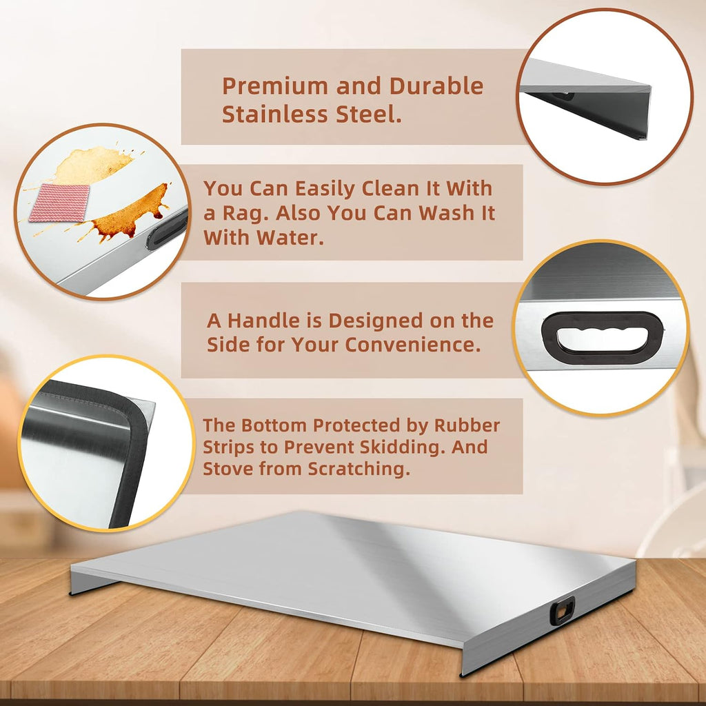 Stainless Steel Gas Stove Top Cover, Noodle Board Cooktop Cover, Kitchen Organizer for Gas and Electric Stove Range Expanding Kitchen Space, Large Size 36'x 23.6'x3', Sliver
