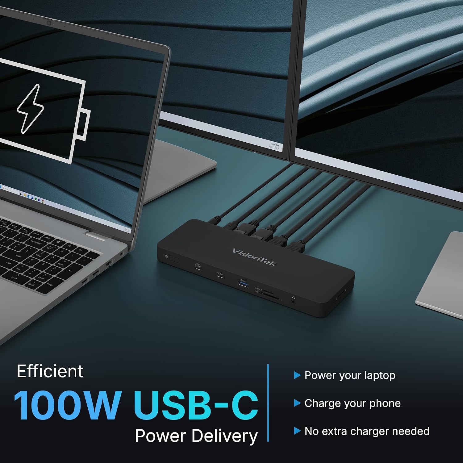 VisionTek VT8100DL USB-C Docking Station Quad 4K – Enterprise Premium Laptop Dock, 2X HDMI, 2X DisplayPort, 100W Charging, Thunderbolt Compatible
