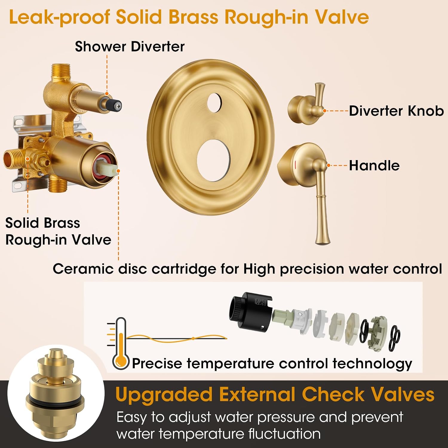 Rainfall Shower Head with Handheld Combo, Brushed Gold Shower System with Balance Pressure Valve, 9 inch Shower Head and Faucet Set, Rain Shower Head with Handheld Spray Wall Mount(B2312-BG)