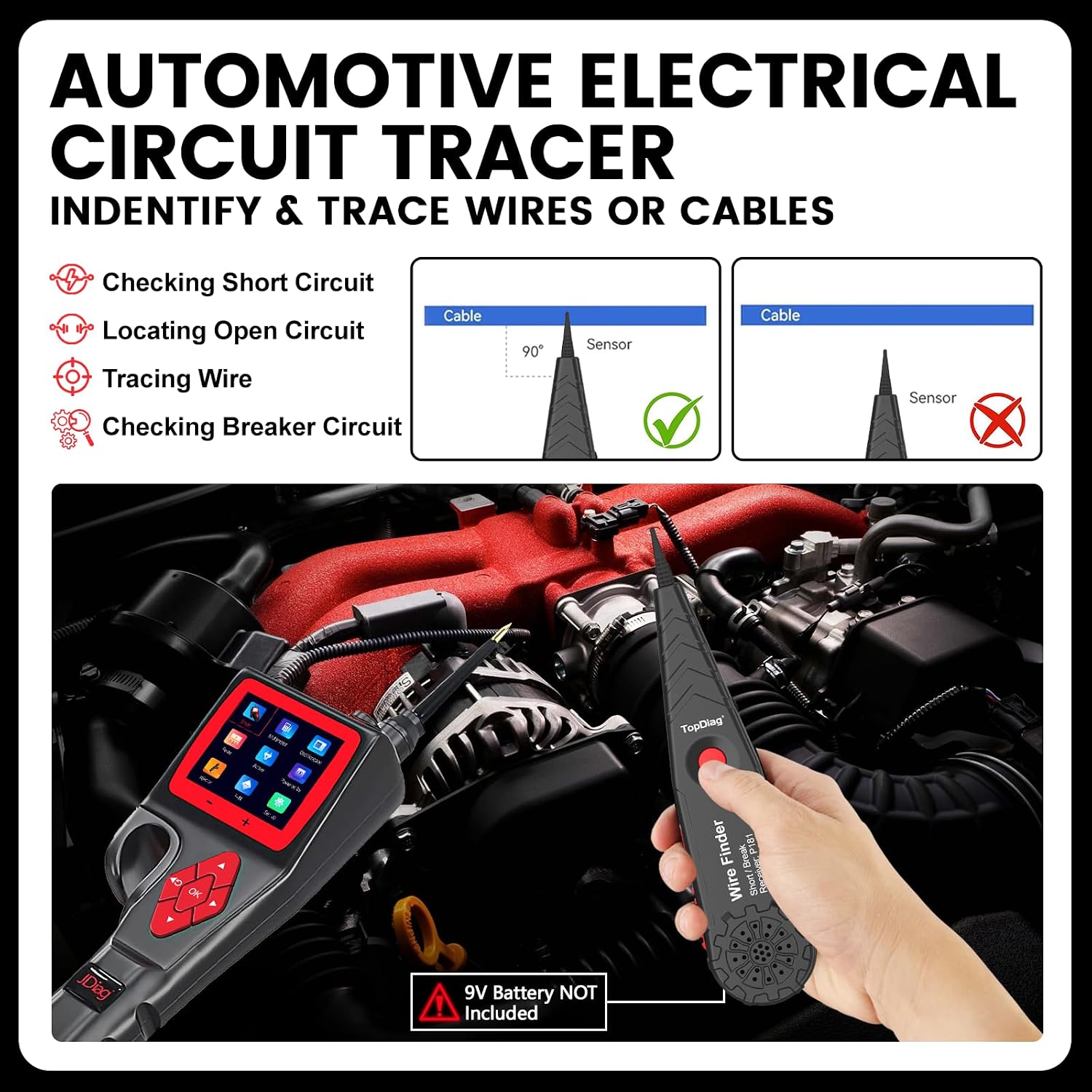 TopDiag P200 Power Circuit Probe Kit - Automotive Circuit Tester with 2024 Online Update, 9~30V Voltage Range, Multimeter, Relay Test, Fuel Injector Tester, Activating Component, Oscilloscope Mode