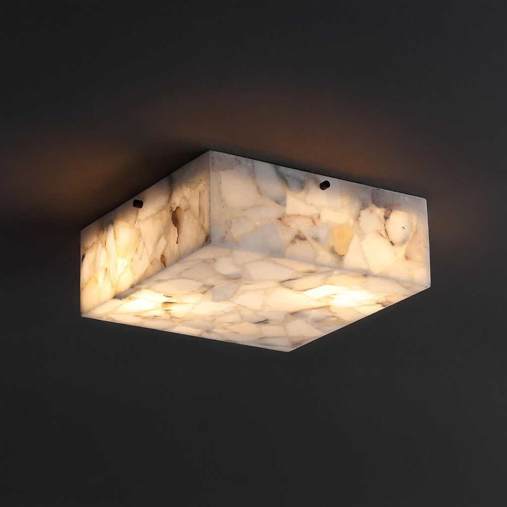 JONATHAN Y 13' White Marbling/Black Square LED Flush Mount Ceiling Light, Modern Decor, White Marble Alabaster Shade, 2-Light Fixture for Bedroom, Hallway, Bathroom, Glam Lighting (JYL1201B)