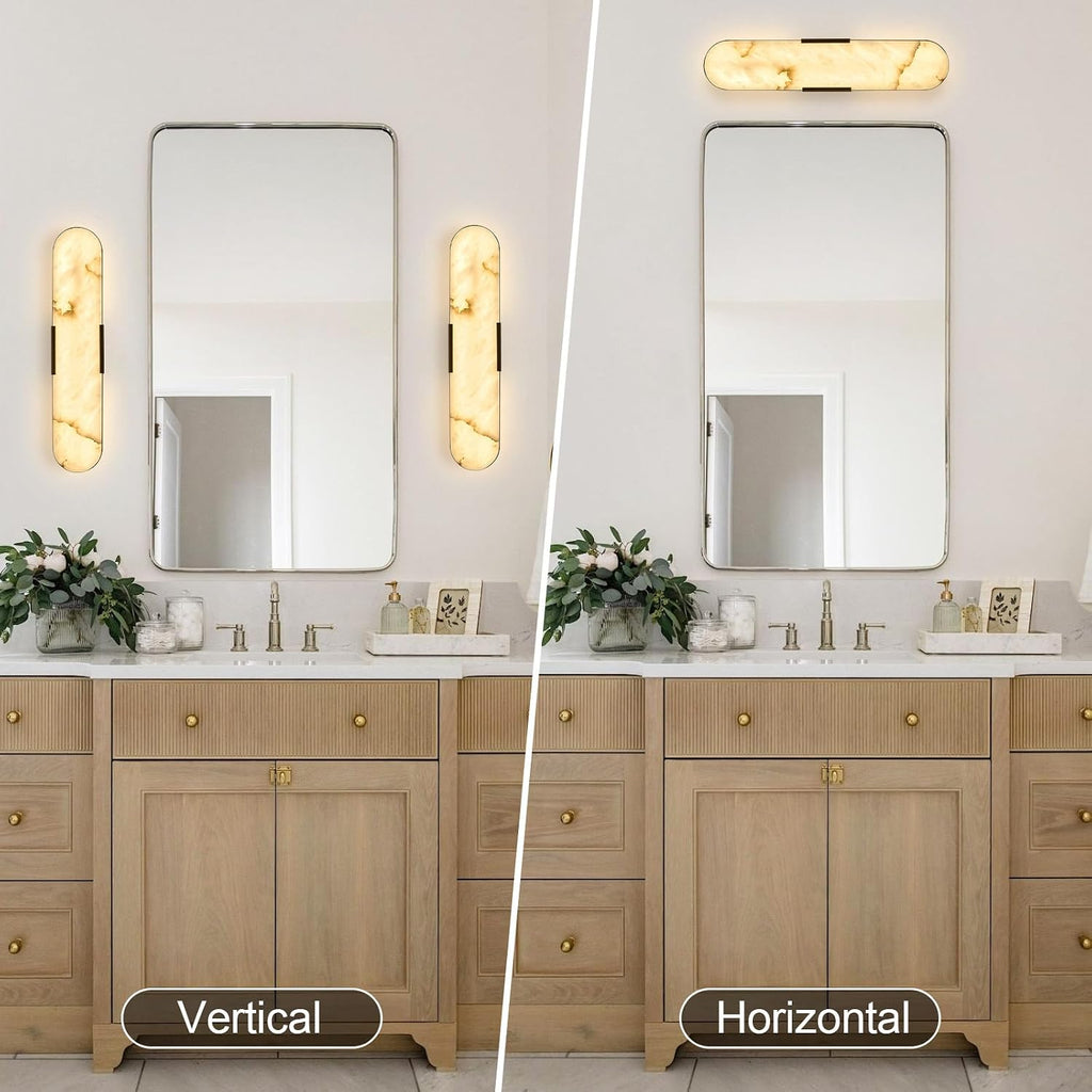 Alabaster Wall Sconces 20' LED Tunable 3000K~6000K Bathroom Vanity Wall Lights Vintage Natural Marble Wall Lamp Black Alabaster Wall Lighting Fixtures for Bedroom Hallway Living Room