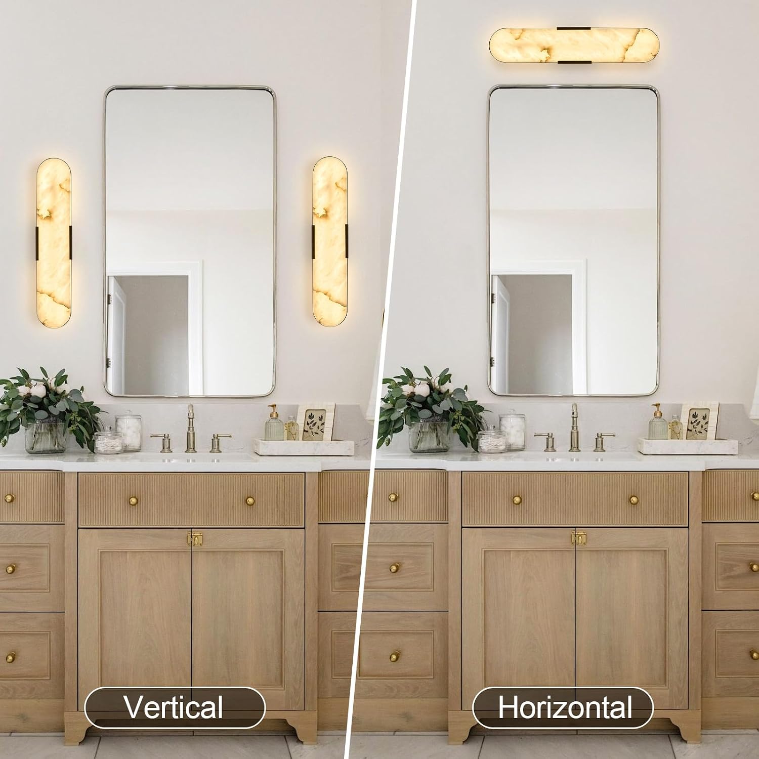 Alabaster Wall Sconces 20' LED Tunable 3000K~6000K Bathroom Vanity Wall Lights Vintage Natural Marble Wall Lamp Black Alabaster Wall Lighting Fixtures for Bedroom Hallway Living Room