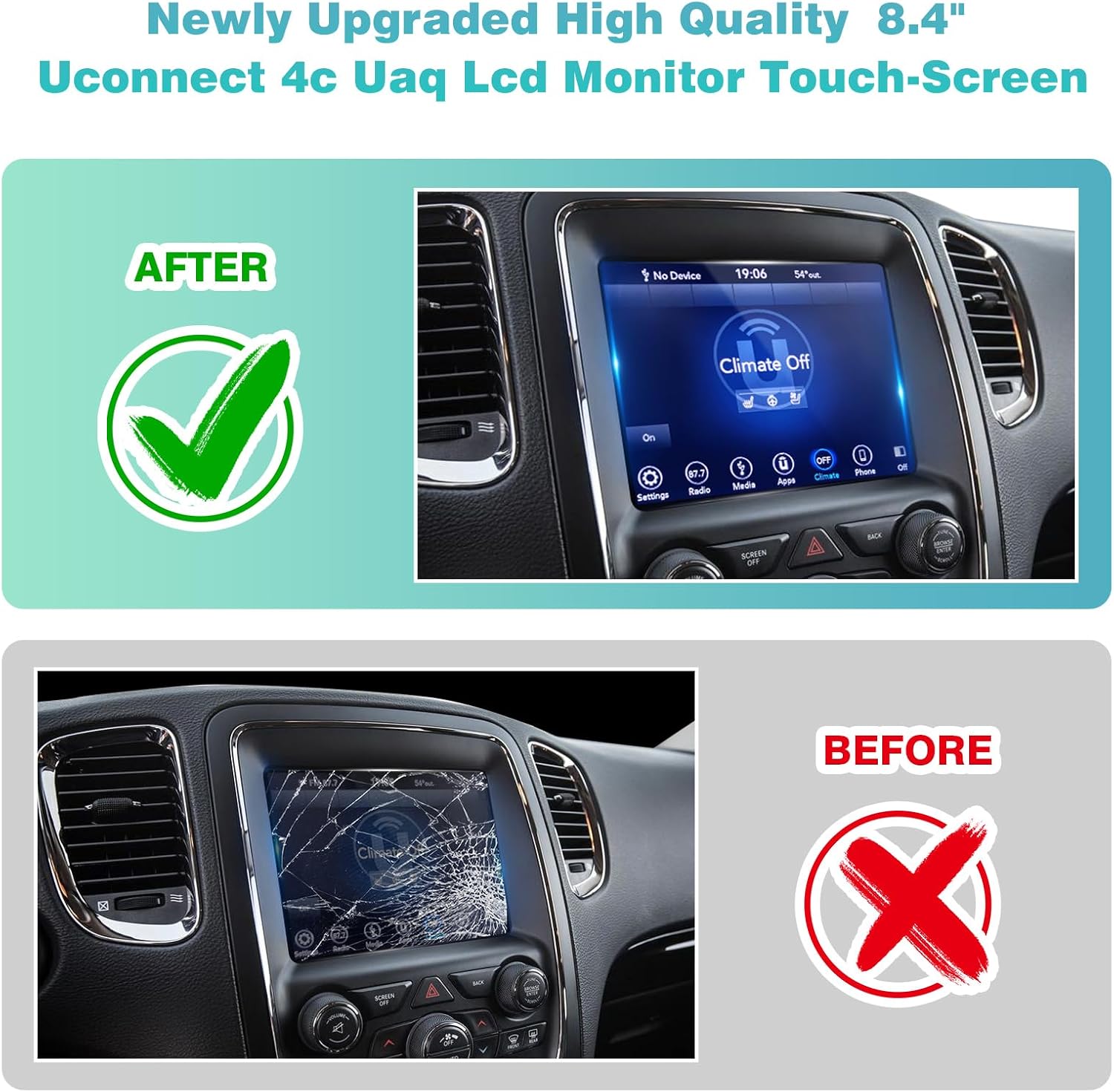 2026 New 8.4' UConnect 4C UAQ Screen Radio Navigation, Chip Upgrade Gel-Free, Replacement Compatible Fit for Dodge RAM Jeep Chrysler 2017-2021 Replace OEM # LA084X01(SL)(02) with Mounting Tool