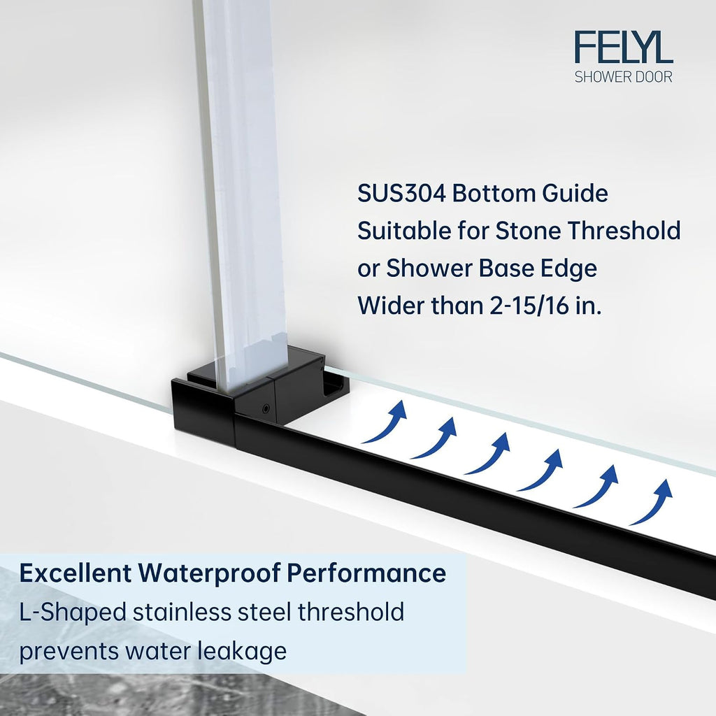 Frosted Black Sliding Shower Door 55-60' W x 72' H, Single Sliding Door, Frameless, 1/4'(6mm) Tempered Glass, Reversible Installation