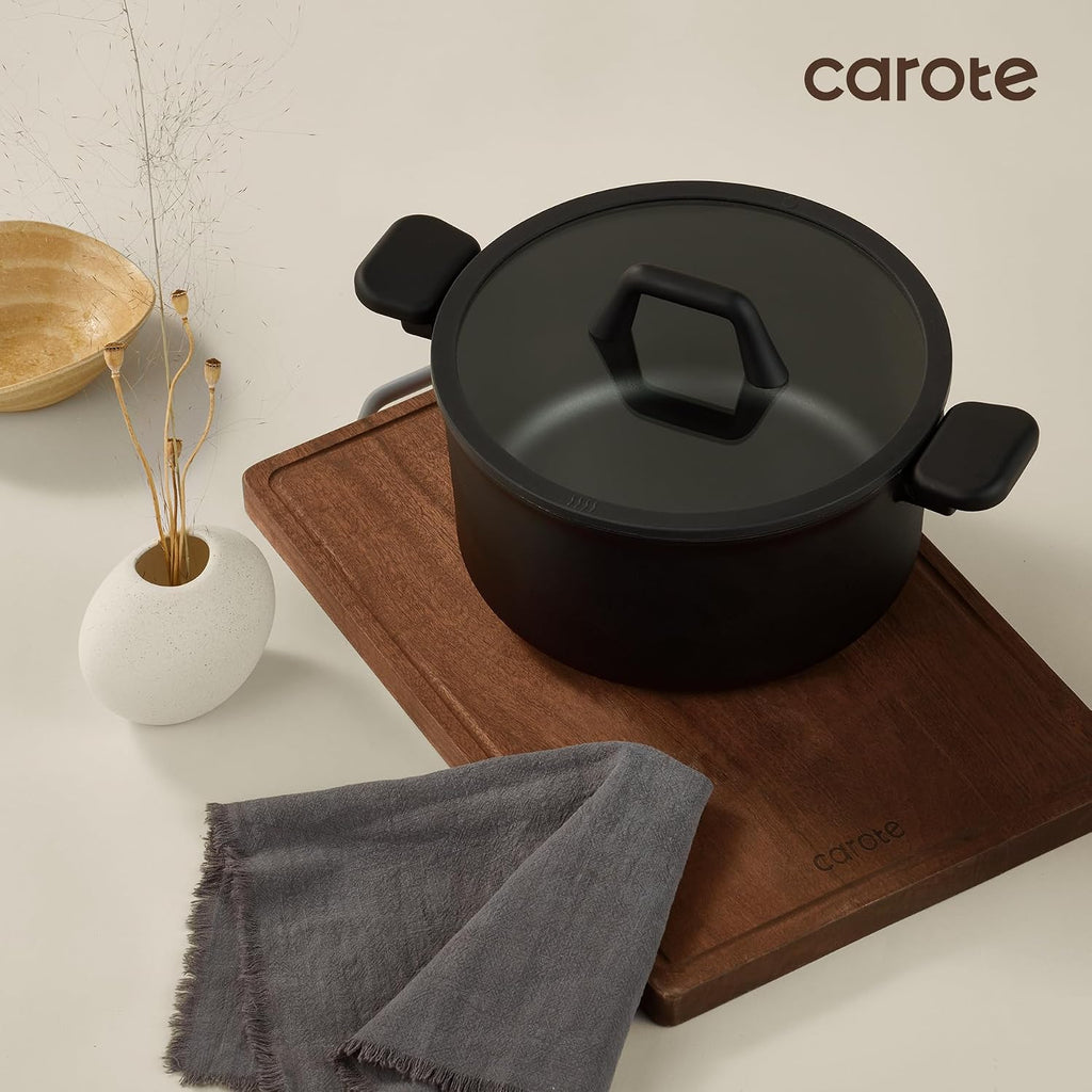 CAROTE 28PCS Pots and Pans Set, Nonstick Cookware Set Kitchen Non Stick Induction Titanium Cookware Non-toxic Granite Cooking set, PFOA Free, Black