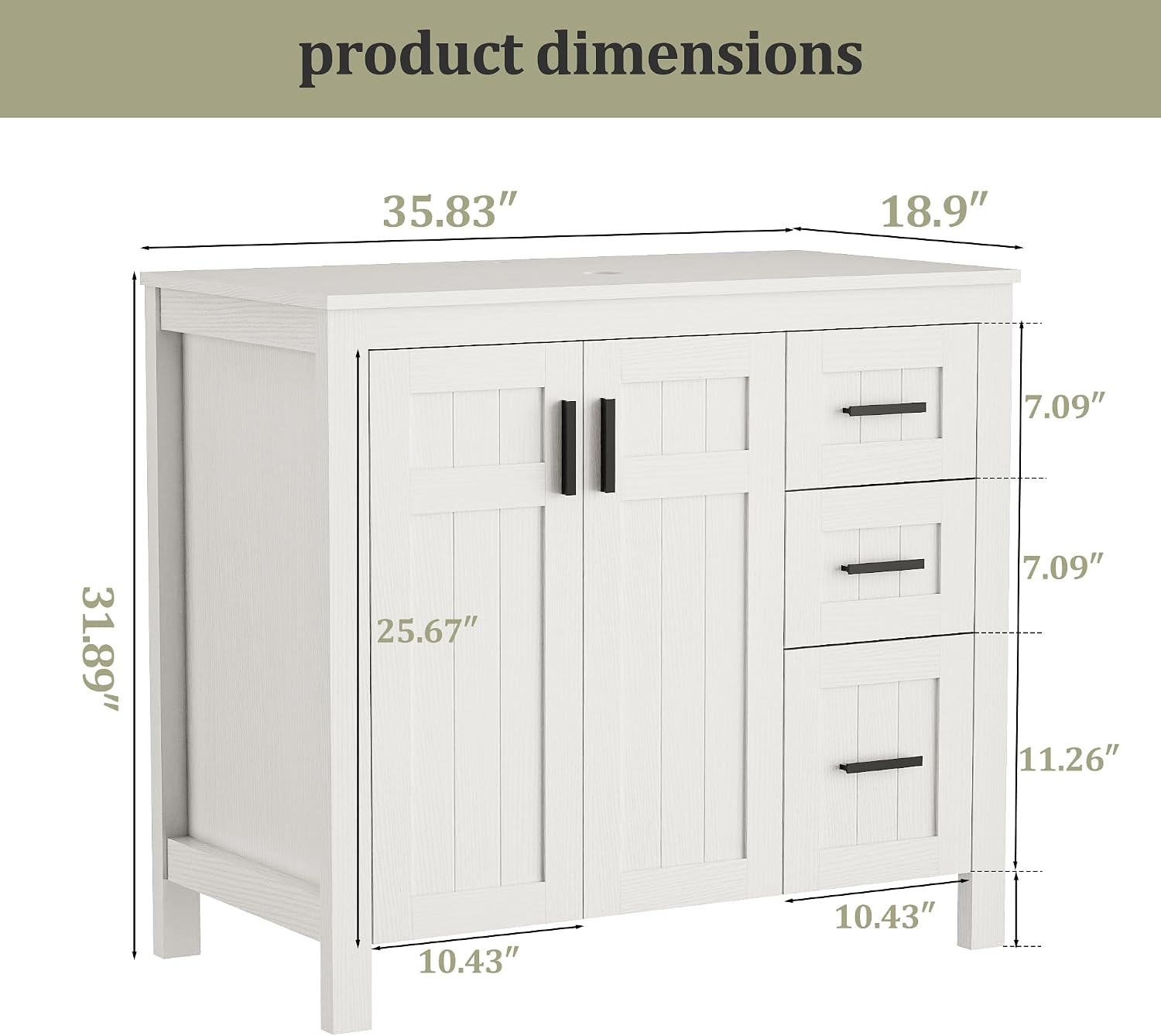 UEV 36' Bathroom Vanity with Sink Combo,Modern Freestanding Sink Cabinet with 3 Drawers,Stylish Bathroom Vanity Cabinet,Grooved Door,Metal Handles,Vessel Sink (Bronze Boat, 36' White)
