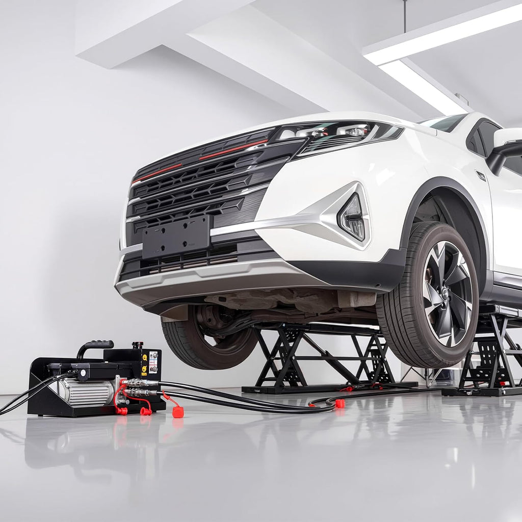 VEVOR Portable Car Lift, 9000 lbs Capacity, Heavy Duty Steel Truck Lift with 28' Max Height, 120V Power Unit, Wheels, 4 Rubber Pads & 4 Lifting Columns for Cars, SUVs, Trucks, Home Garage or Shop Use