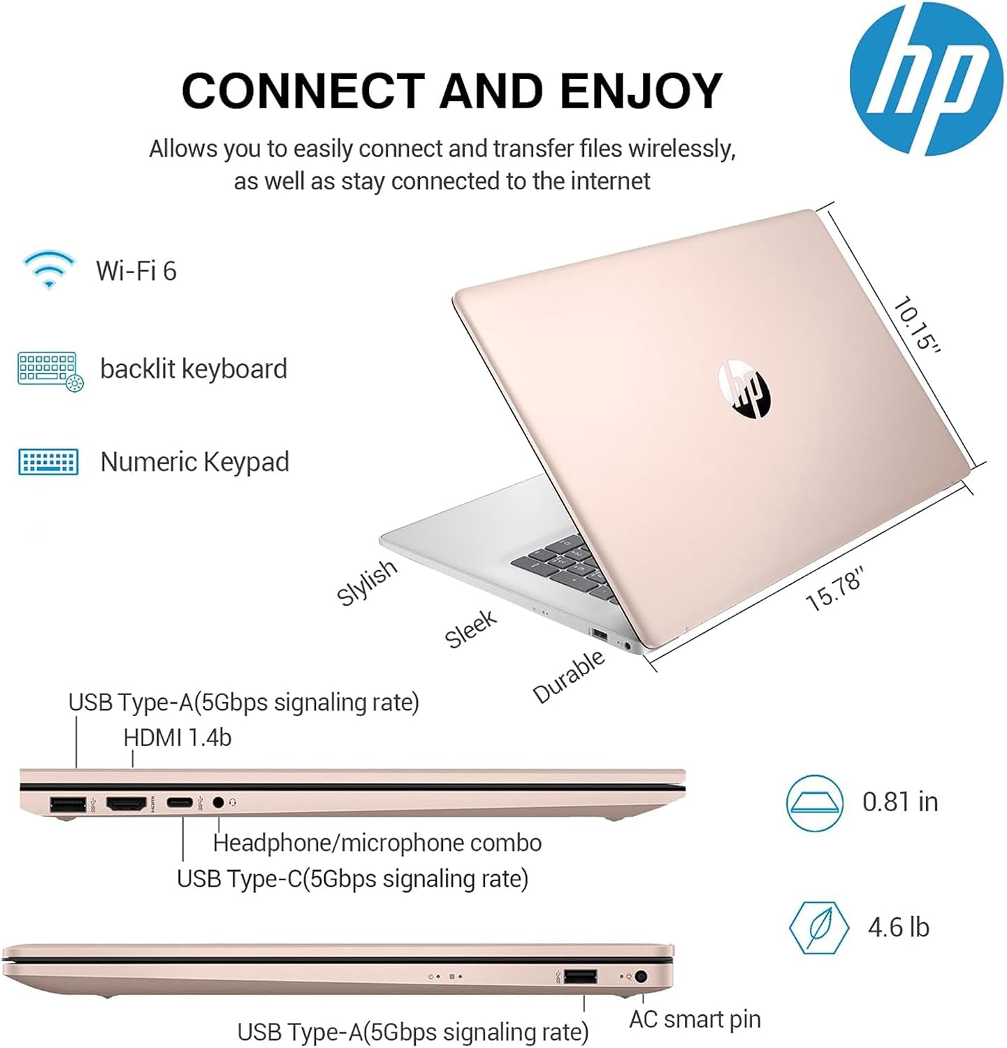 HP 17 Inch Touch Screen Laptop with Ultra-Fast Intel 10-Core i7-1355U CPU (5GHz), 32GB RAM, 1TB SSD, Backlit Keyboard, HDMI, USB-C, Windows 11 Home, Office 365 for The Web, Rose Gold