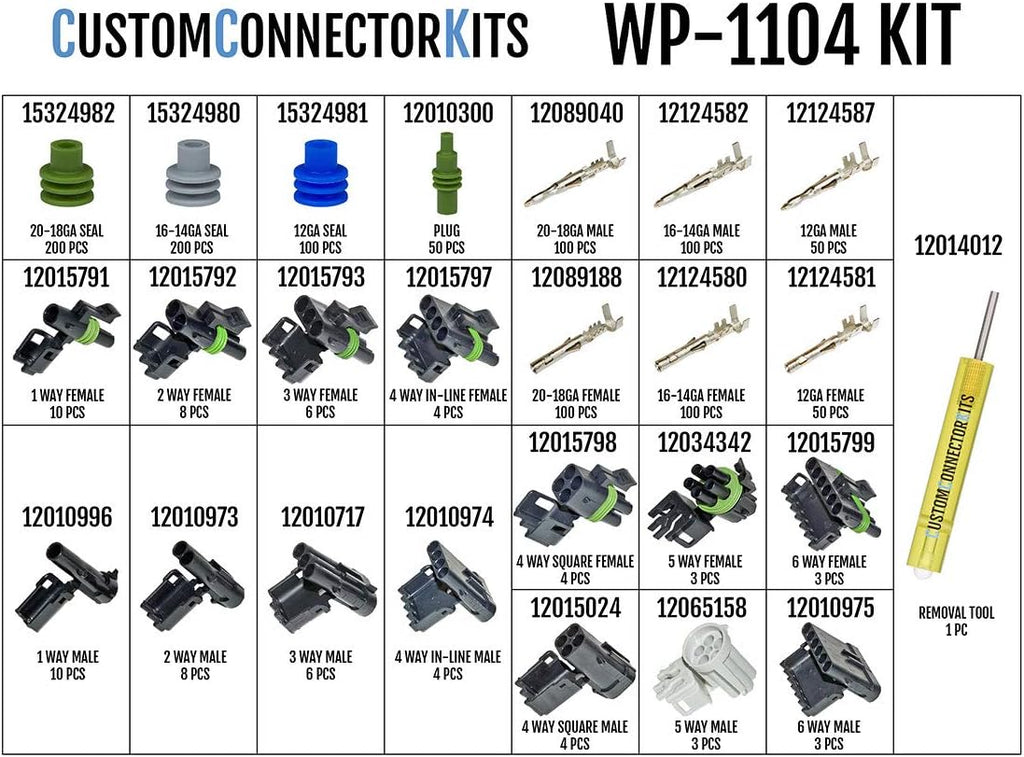 Delphi GENUINE OEM WeatherPack Connector Kit WP-1104: Sealed Weatherproof Automotive Electrical Connectors 20-12 Gauge 1104 Piece Kit
