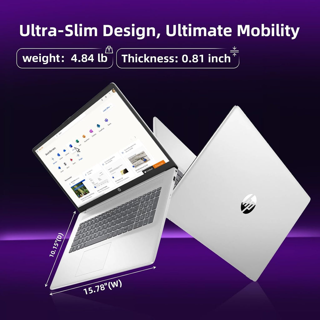 HP 17 Laptop Touchscreen Business Computer - Core 7 150U, Office Lifetime, 17.3' HD+ Display, Backlit Keyboard, Copilot, Long Battery Life, Windows 11 Pro, 32 GB RAM, 1 TB SSD