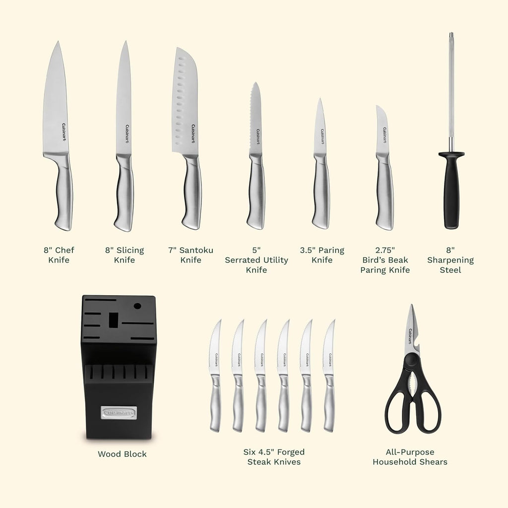 Cuisinart 15-Piece Stainless Steel Hollow Handle Block Set, C77SS-15PK (Pack of 2)