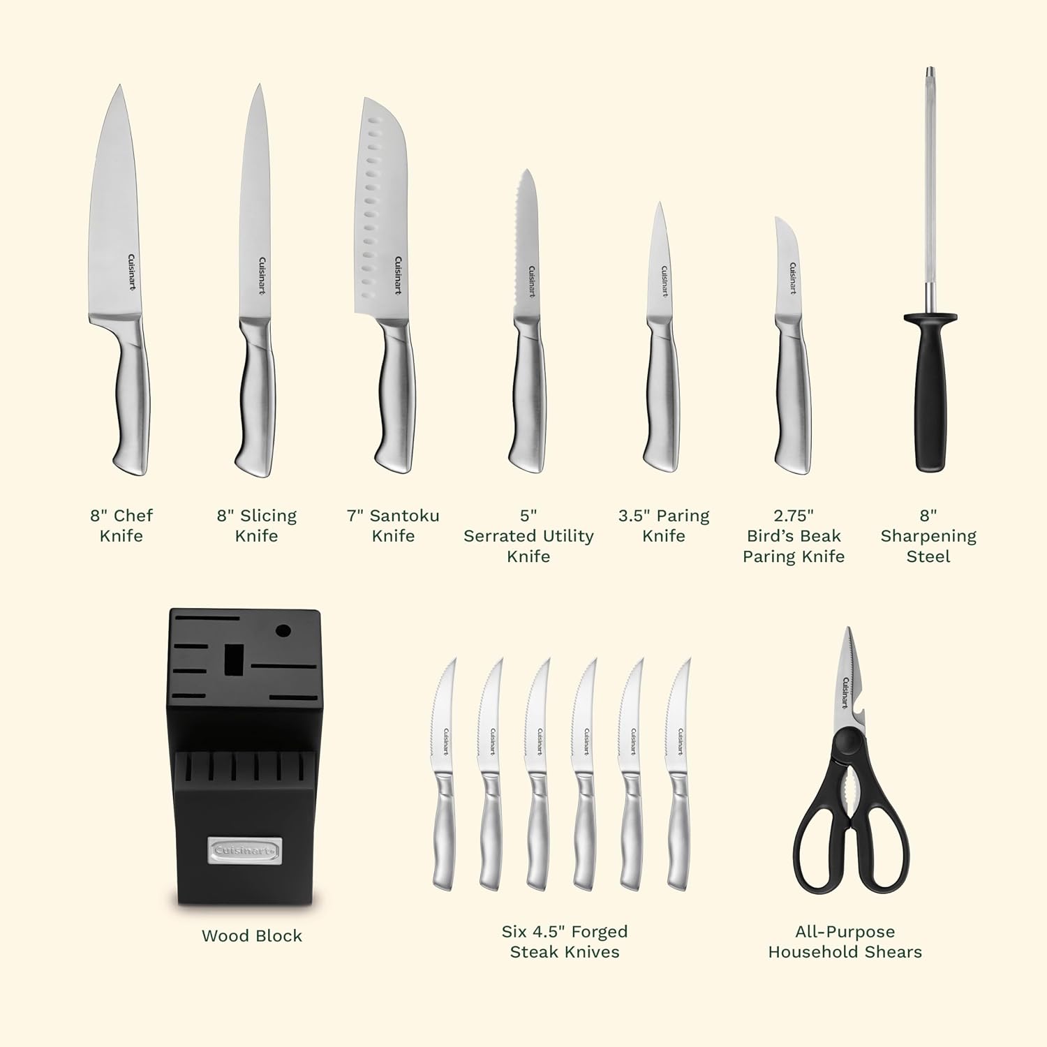 Cuisinart 15-Piece Stainless Steel Hollow Handle Block Set, C77SS-15PK (Pack of 2)