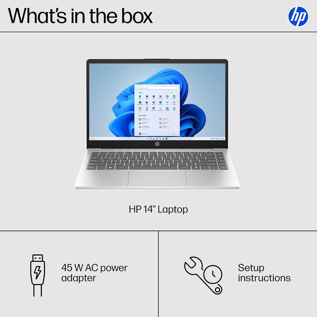 HP 14 inch Laptop, HD Display, Intel Processor N200, 4 GB RAM, 128 GB UFS, Intel UHD Graphics, Windows 11 Home in S Mode, Natural Silver, 14-ep0500nr