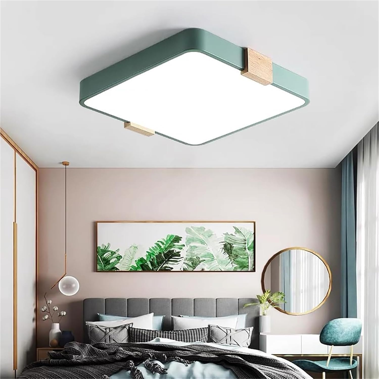 Modern Wood Ceiling Light Square LED Flush Mount Ceiling Light Minimalist Ceiling Lamp Dimmable Ceiling Lighting Fixtures for Kitchen Bedroom Bathroom(Black,23.6in)