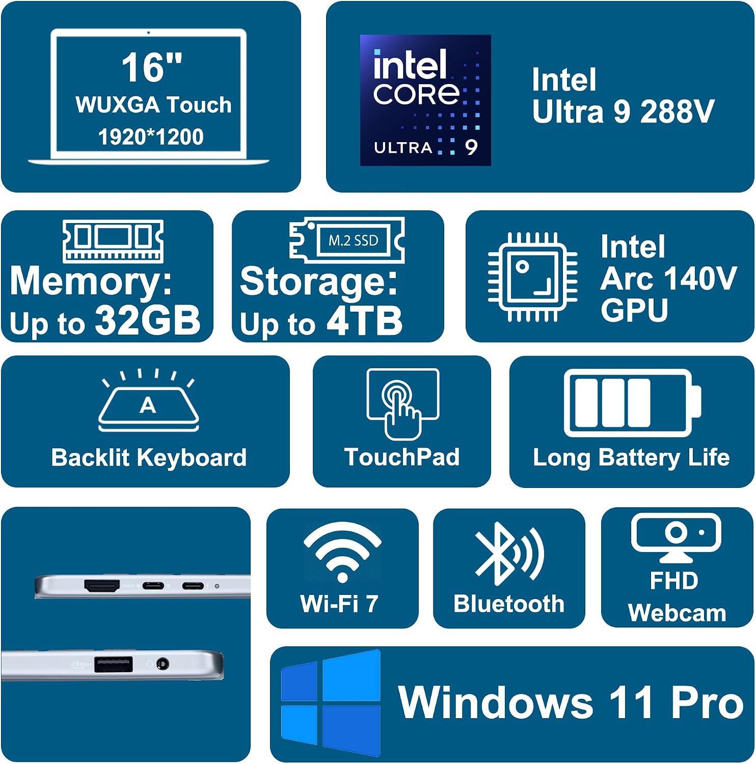 Dell 16 Plus Laptop 16' WUXGA Touch Intel 8-core Ultra 9 288V (Up to 48 Tops) 32GB RAM 1TB SSD Backlit Fingerprint Wi-Fi7 for Creator Designer Business Professional Win11Pro