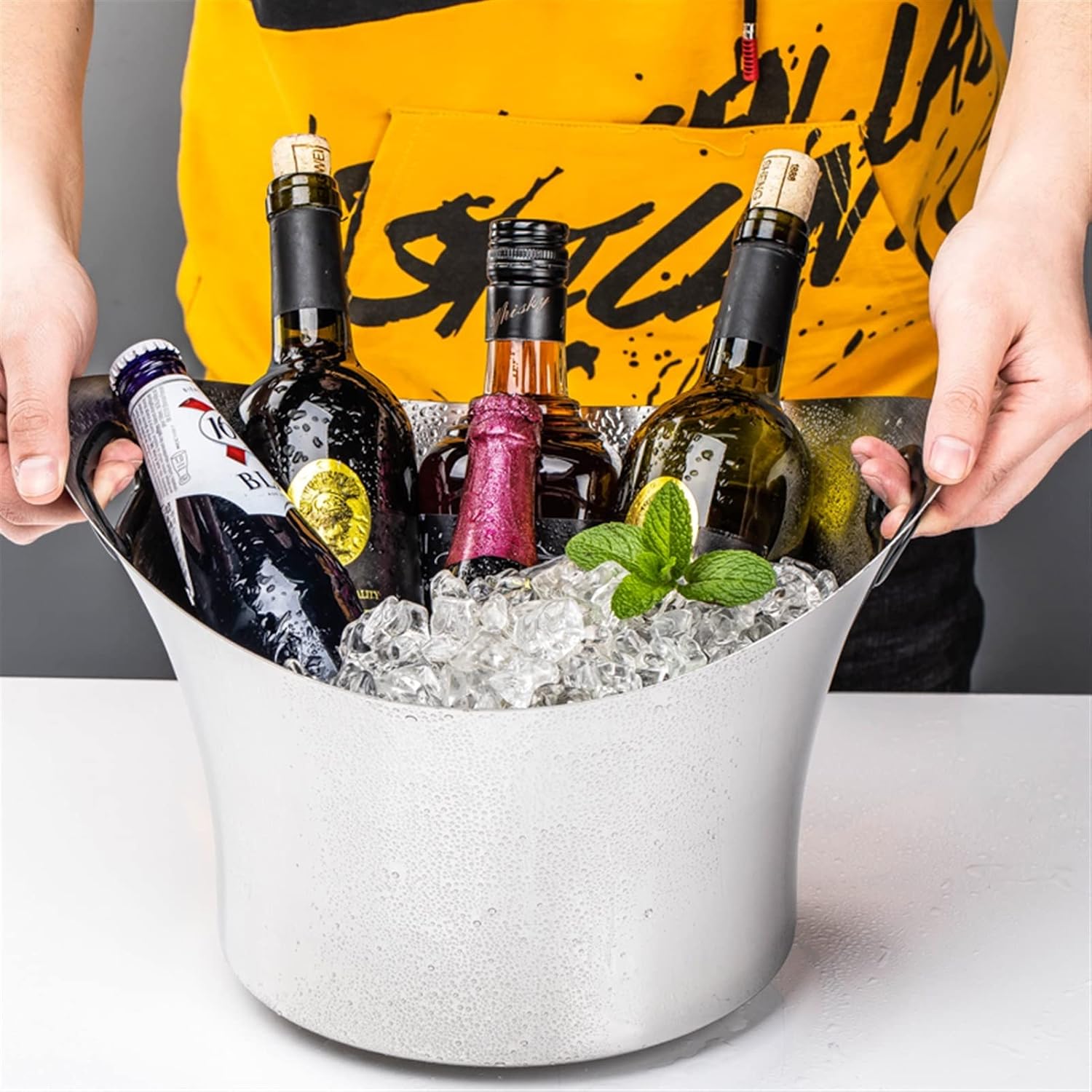 Ice Bucket Stainless Steel Ice Bucket Household Red Wine Champagne Ice Wine Bucket Bar Reception KTV Special Ice Wine Bucket Keeps Ice Cold & Dry (Color : B)