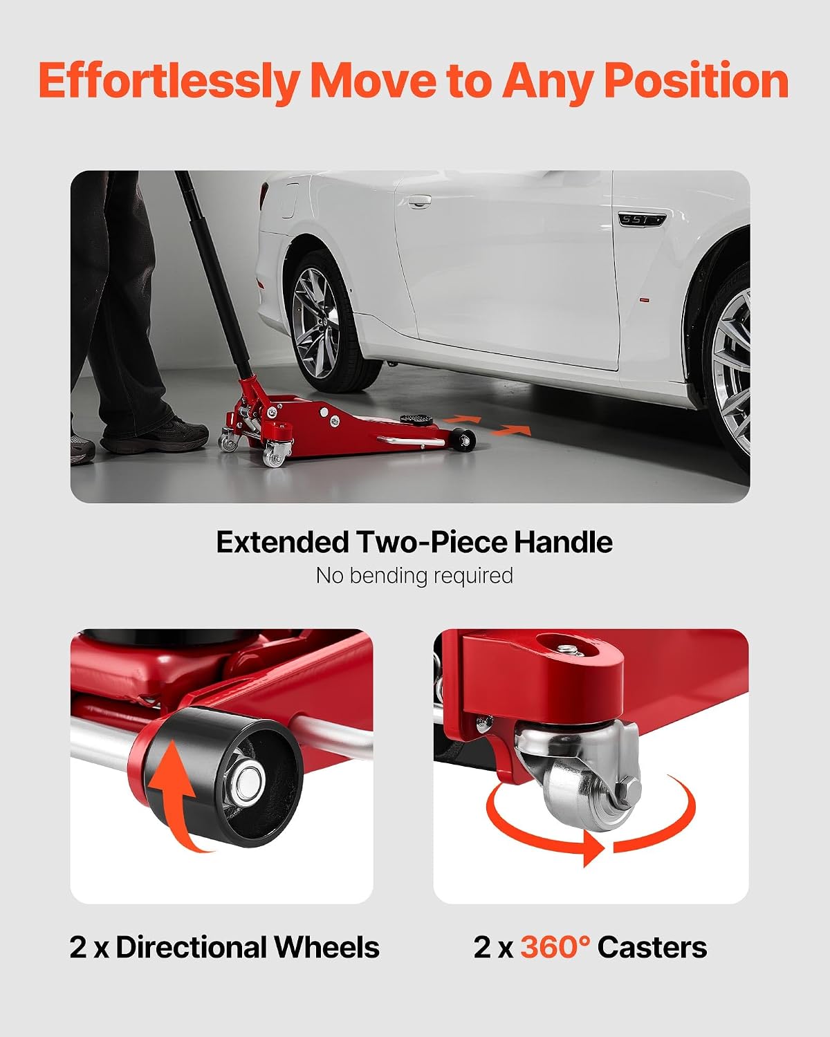 VEVOR Low Profile Floor Jack 3 Ton Aluminum and Steel Racing Floor Jack with Dual Pistons Quick Lift Pump, Hydraulic Trolley Car Lift for Sports Car, SUV, Pickup, Lifting Range 3.3'-20.3'