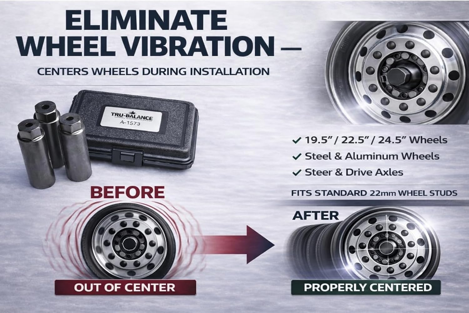 TRU-BALANCE A-1573 Wheel Centering Tool Set for Semi Trucks, Drive & Steer Axles, Eliminates Vibration & Uneven Tire Wear