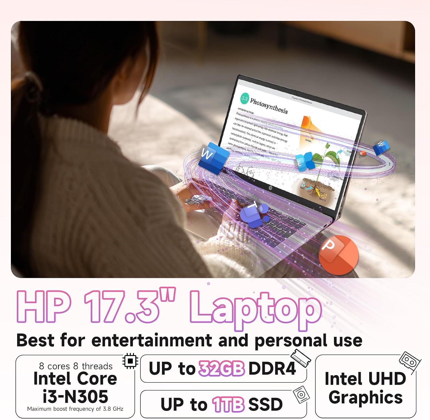 HP 2025 17.3″ FHD Laptop Computer, Intel 8-Core Processor, Windows 11 Pro, Copilot AI, Up to 9.5H Battery Life for Student & Business, Wi‑Fi 6, Bluetooth 5.4, with Accessories Kit (32GB RAM | 1TB SSD)