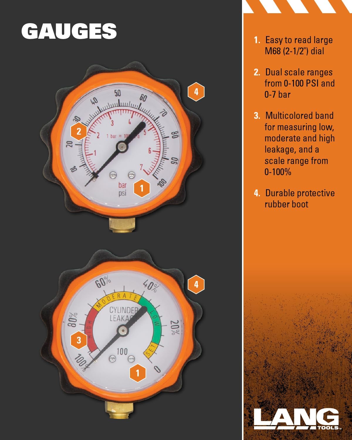 Lang Tools CLT-2 100 PSI Cylinder Leakage Tester with 2 Gauges, One Size