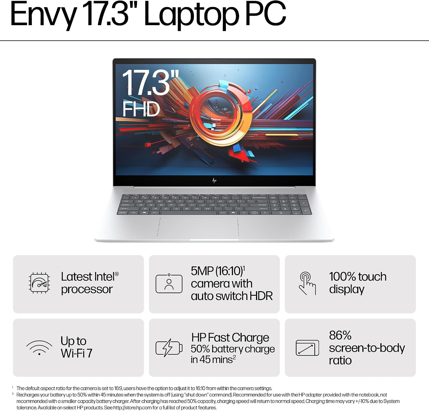 HP Envy Business Laptop Computer - 17.3' FHD Touchscreen Display | Intel Ultra 7 155H(Up to 4.8GHz) | Wi-Fi 7 | Copilot AI | Backlit Keyboard | Windows 11 Pro(32GB RAM, 1TB SSD)
