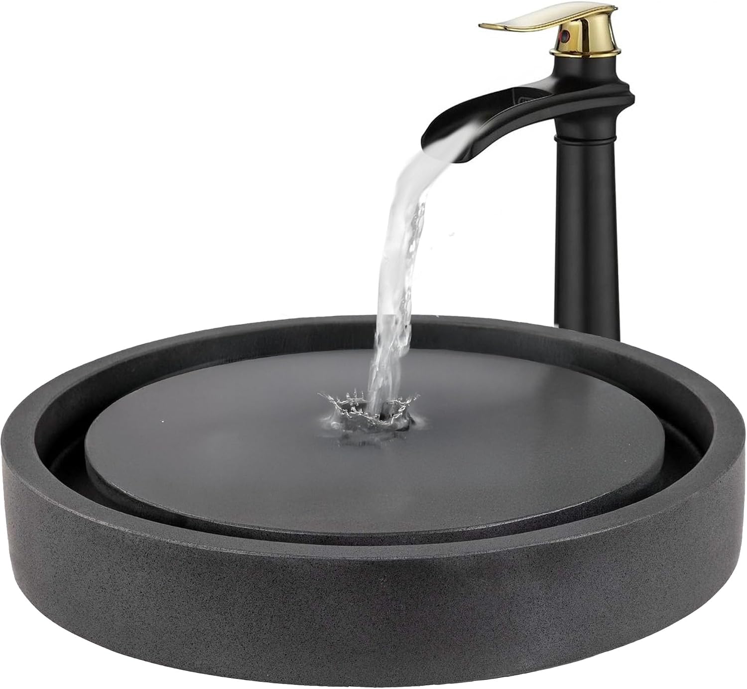 Eden Bath Round Infinity Pool Vessel Sink, Honed Black Lava Stone - Stylish Bathroom Sink