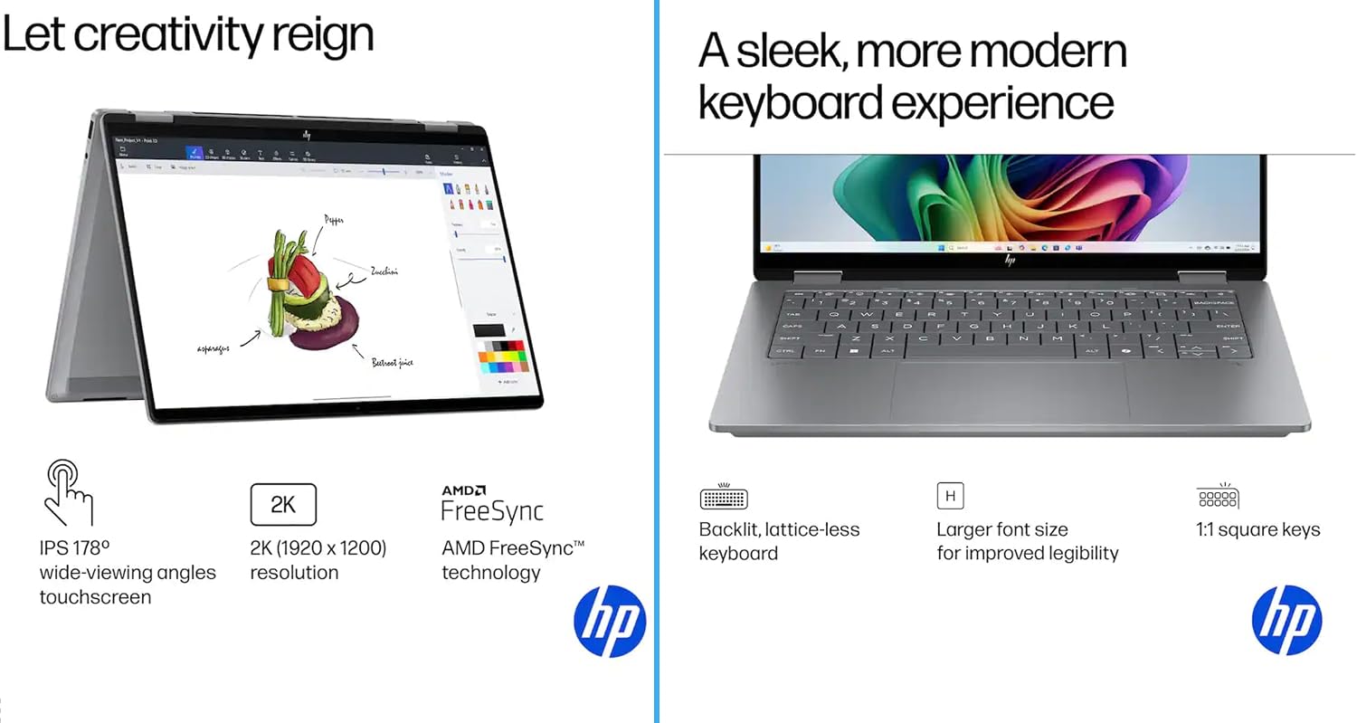 HP OmniBook X Flip 2-in-1 Laptop 14' WUXGA IPS Touchscreen 8-Core AMD Ryzen AI 7 350 24GB LPDDR5 1TB SSD AMD Radeon 860M Graphics Wi-Fi 6E Backlit Keyboard Win11 W/Stylus Pen