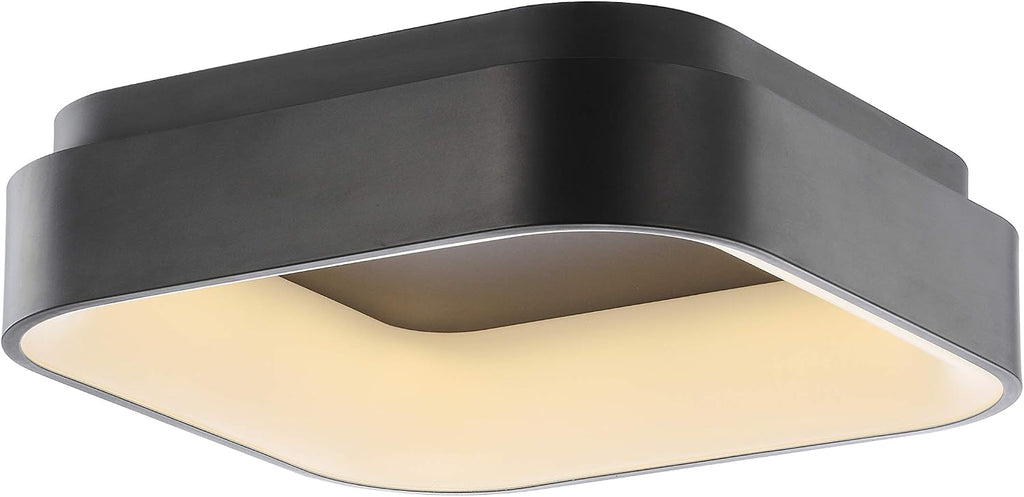 JONATHAN Y 17.7' Black Rafael Square LED Flush Mount Ceiling Light Fixture, Modern Dimmable 3000K Integrated 32W Lighting for Kitchen, Bedroom, Hallway, Metal Body (JYL7207B)