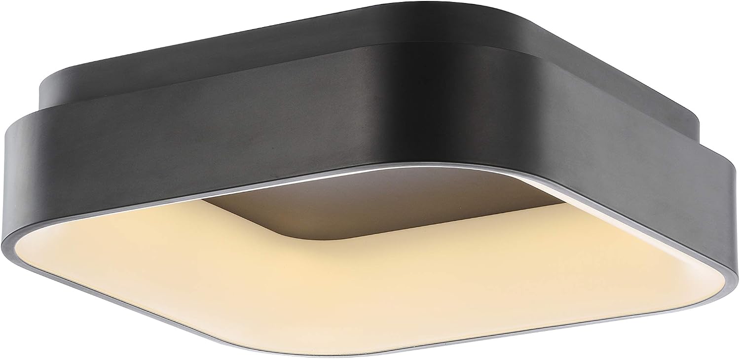 JONATHAN Y 17.7' Black Rafael Square LED Flush Mount Ceiling Light Fixture, Modern Dimmable 3000K Integrated 32W Lighting for Kitchen, Bedroom, Hallway, Metal Body (JYL7207B)