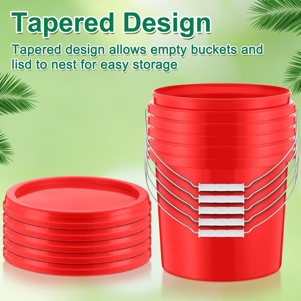 Tioncy 24 Pcs 2 Gallon Plastic Bucket with Lid Heavy Duty 2 Gallon Bucket Pail with Lid Handle for Storage Container Home Household Cleaning (Red)