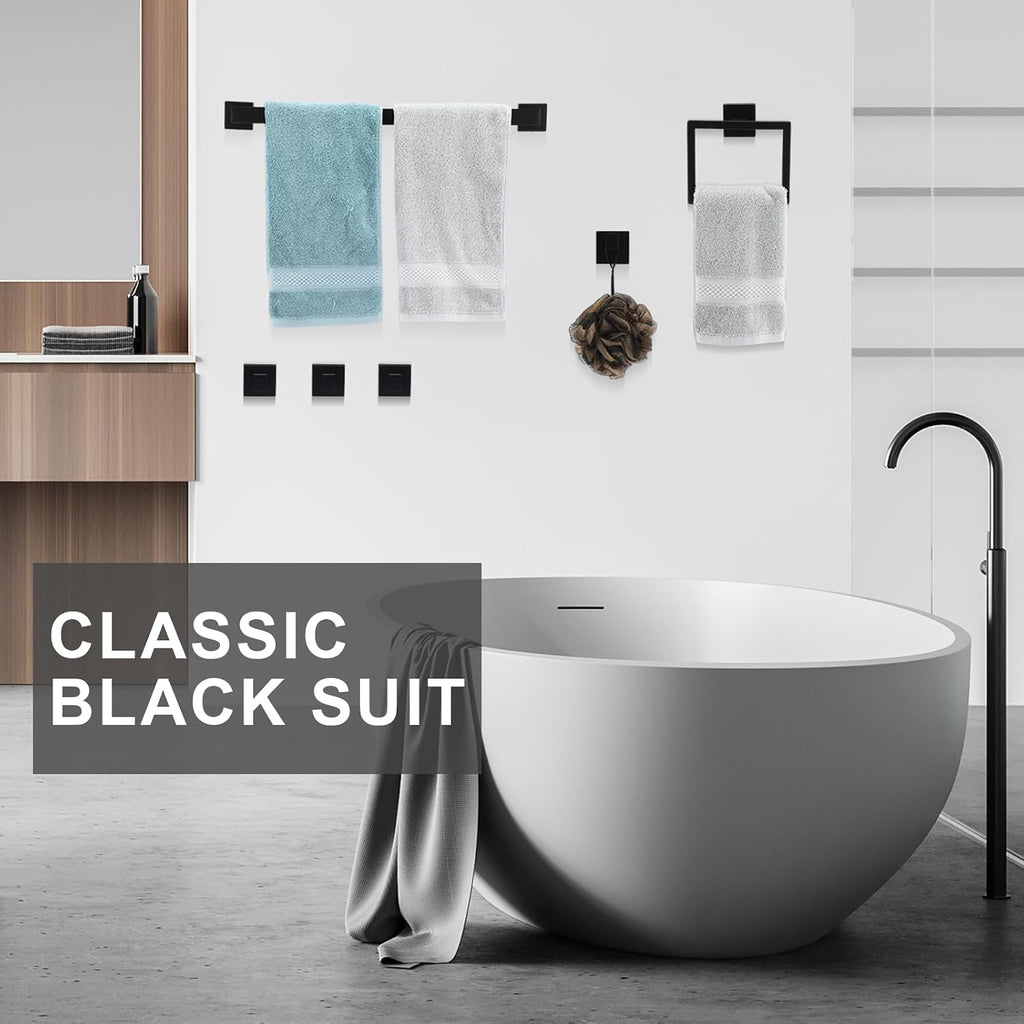 Gisafai 25 Pcs Black Bathroom Hardware Accessories Set 23.6 Inch Bath Towel Bar Kit Stainless Steel Bathroom Hardware Set Towel Racks Ring Robe Hooks Paper Holder for Wall Mounted