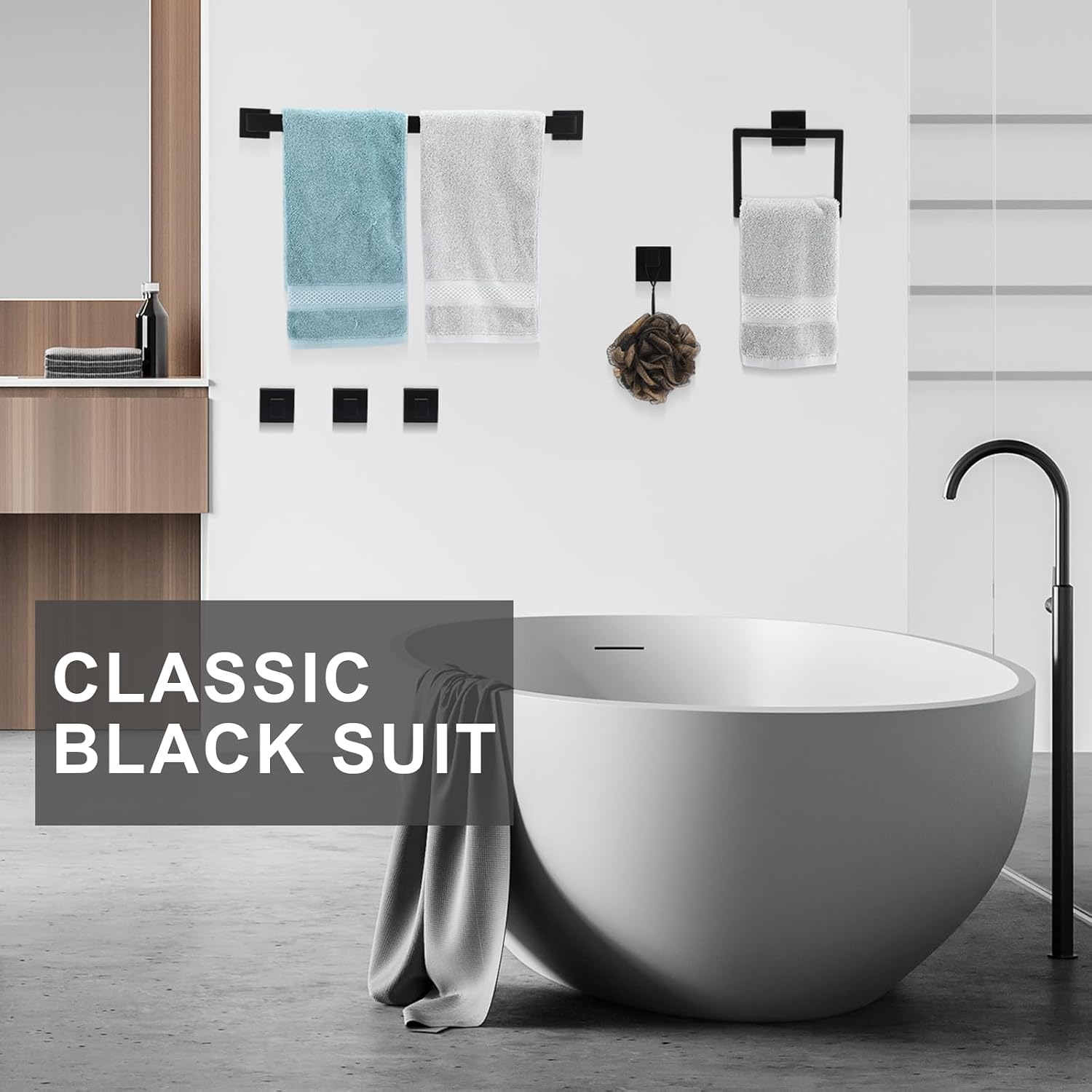Gisafai 25 Pcs Black Bathroom Hardware Accessories Set 23.6 Inch Bath Towel Bar Kit Stainless Steel Bathroom Hardware Set Towel Racks Ring Robe Hooks Paper Holder for Wall Mounted