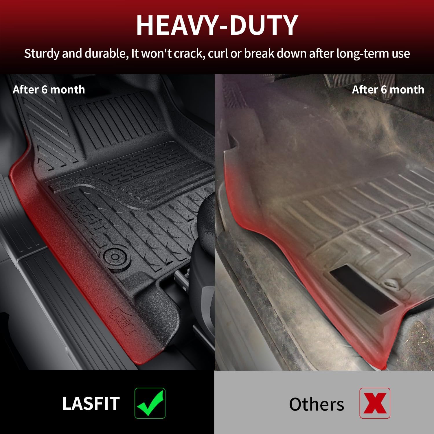 LASFIT Floor Mats 2025 2026 for Ram 1500 Crew Cab Without Rear Under-Seat Factory Storage Bucket Seat (Not for Quad Cab), All Weather TPE Custom Fit Car Mats Floor Liners 1st & 2nd Row, Black