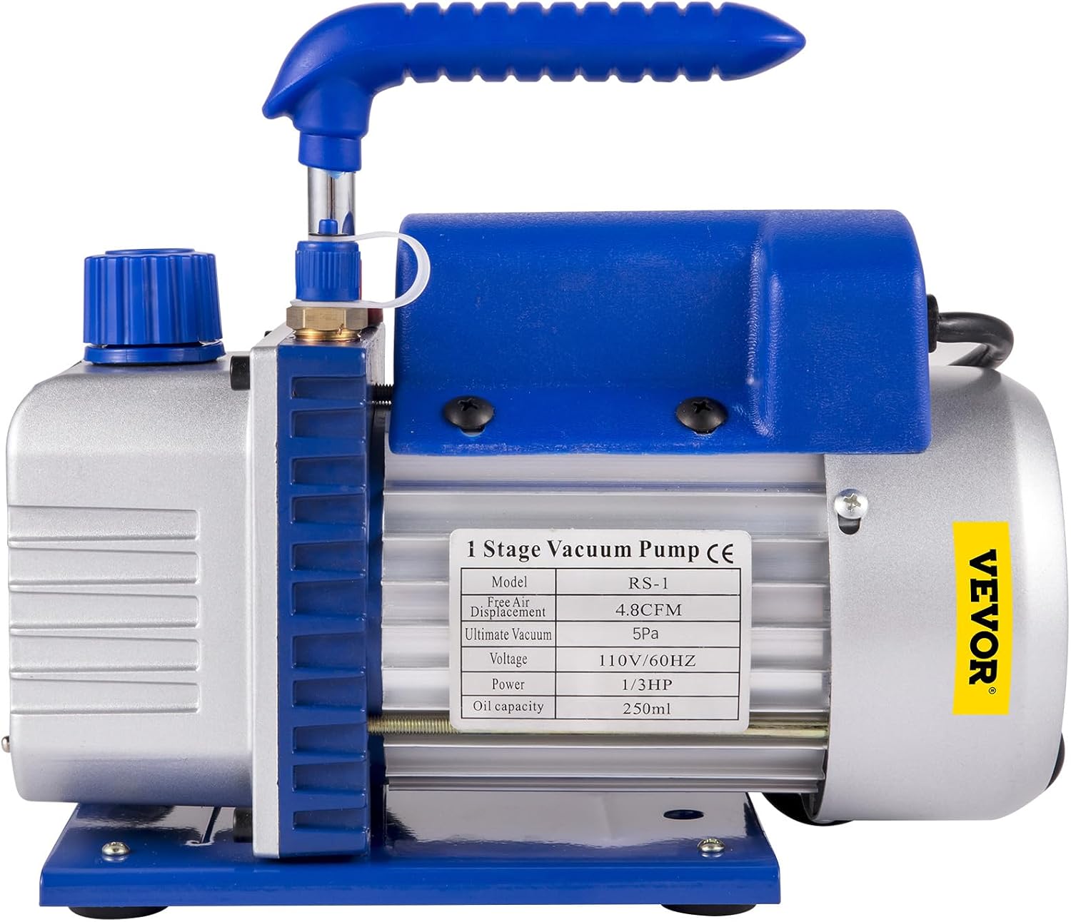 VEVOR Vacuum Pump 4.8CFM 1/4 HP Single Stage HVAC A/C Refrigeration Kit 5PA Ultimate Vacuum Manifold Gauge Set R12 R404A R410A R134A R22 HVAC AC, Manifold Gauge and Hose for Air Conditioning Systems
