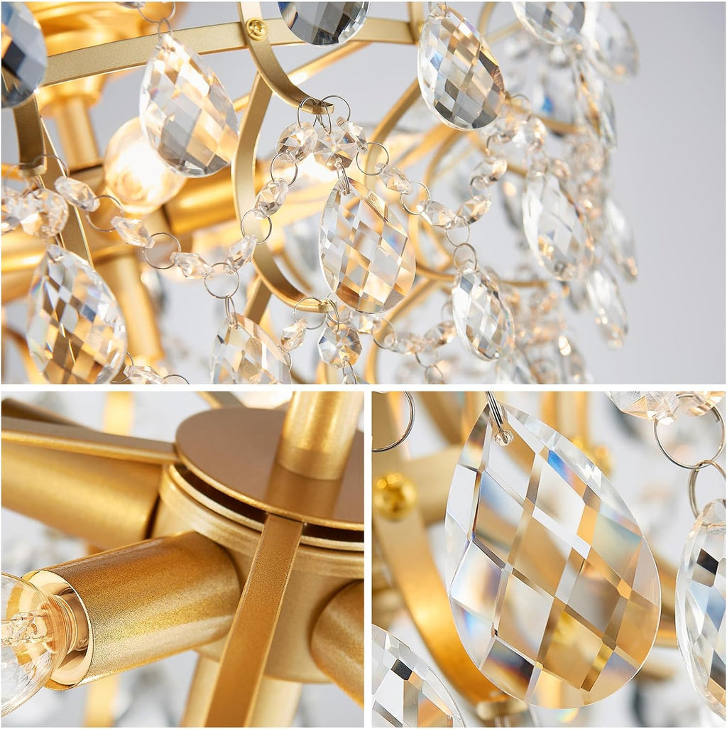 WUZUPS 6-Light Crystal Chandelier Ceiling Light Modern Lighting Fixture for Bedroom Hallway Bar Kitchen Bathroom, H 15.6' W 20.1', E12 Base, Gold
