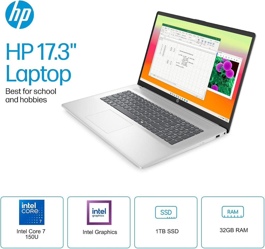 HP 17 inch Touchscreen Laptop (17.3' HD+, Intel 10-Core i7 150U (> Ultra 5 125U), 32GB RAM, 1TB SSD) for Business, Home, Students, Narrow Bezel, Webcam, Fast Charge, Wi-Fi 6, Win 11 Home w/Copilot